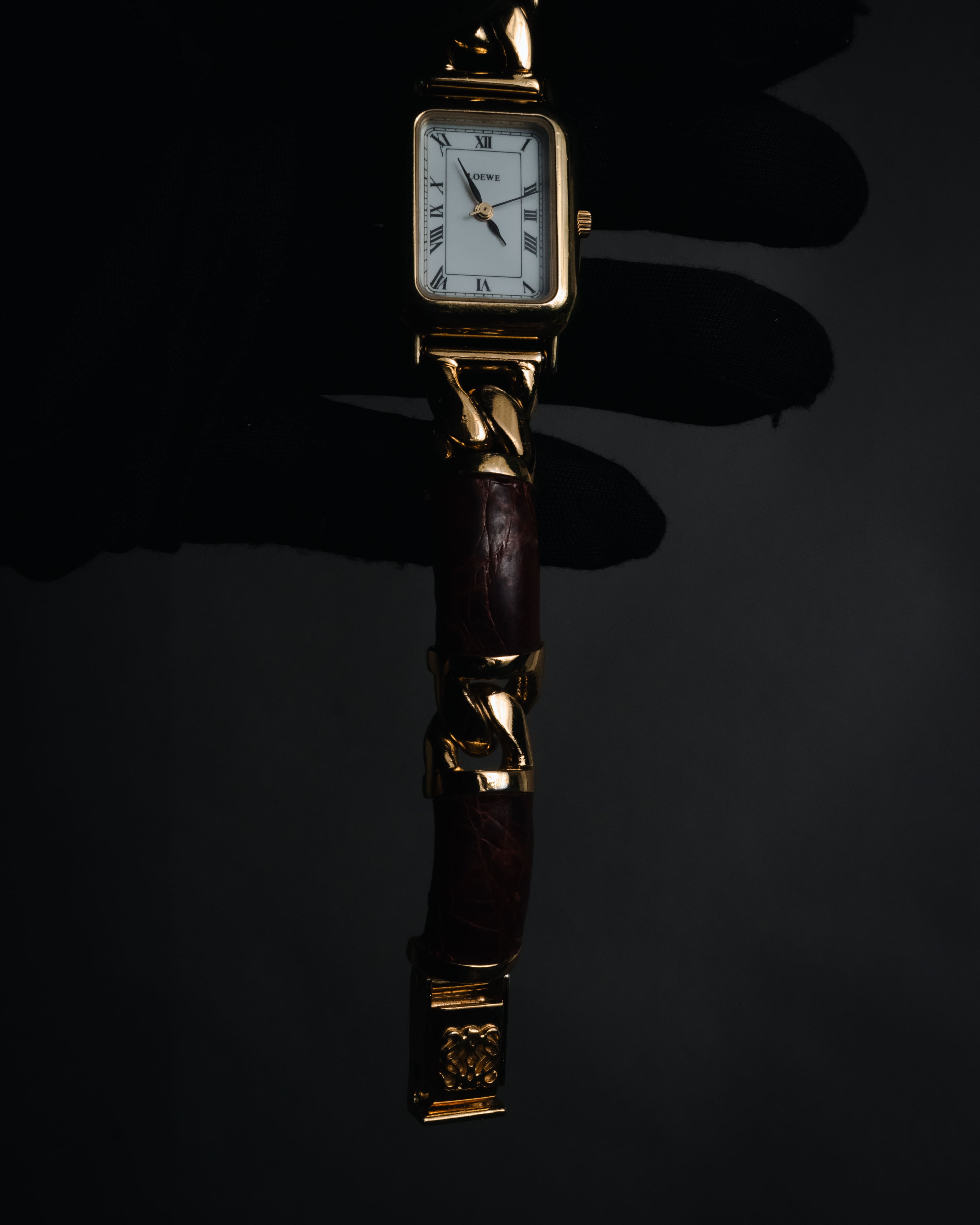 –SPECIAL– "LOEWE" 80’s-90’s Rectangular anagram bangle bracelet watch