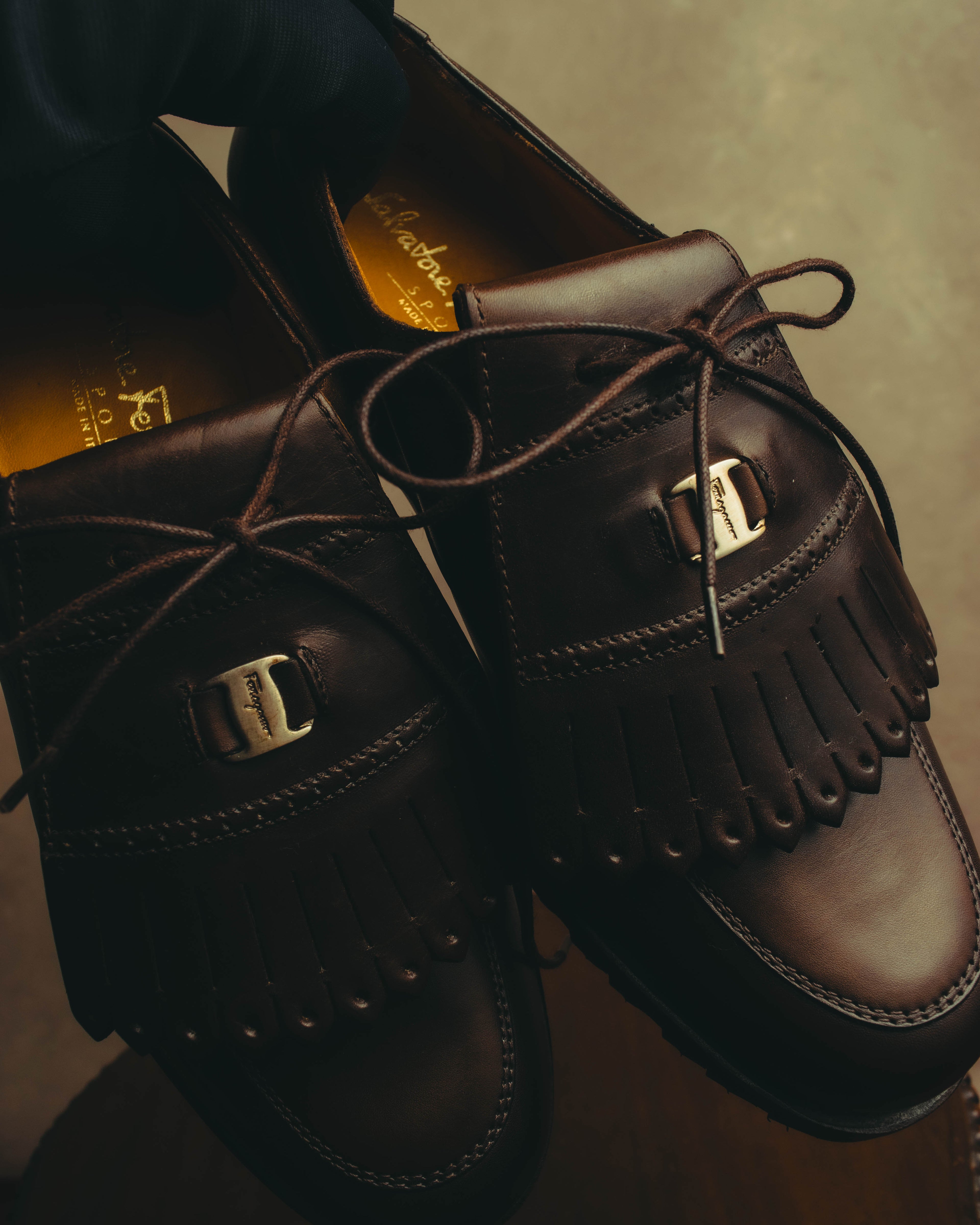 "Salvatore Ferragamo" 90's-00's Kiltie fringe leather derby shoes
