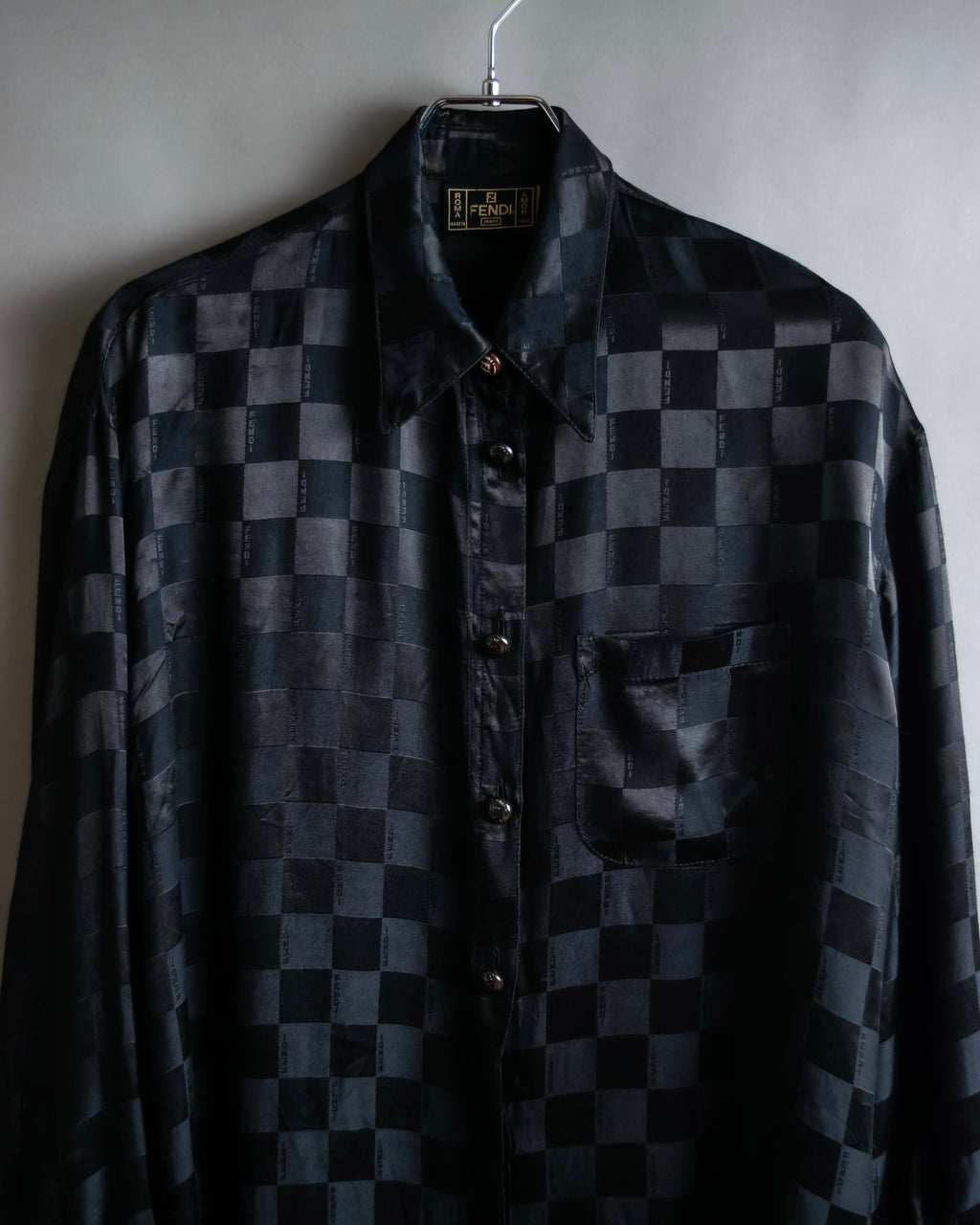 "FENDI JEANS" Logo engraved check pattern glossy shirt