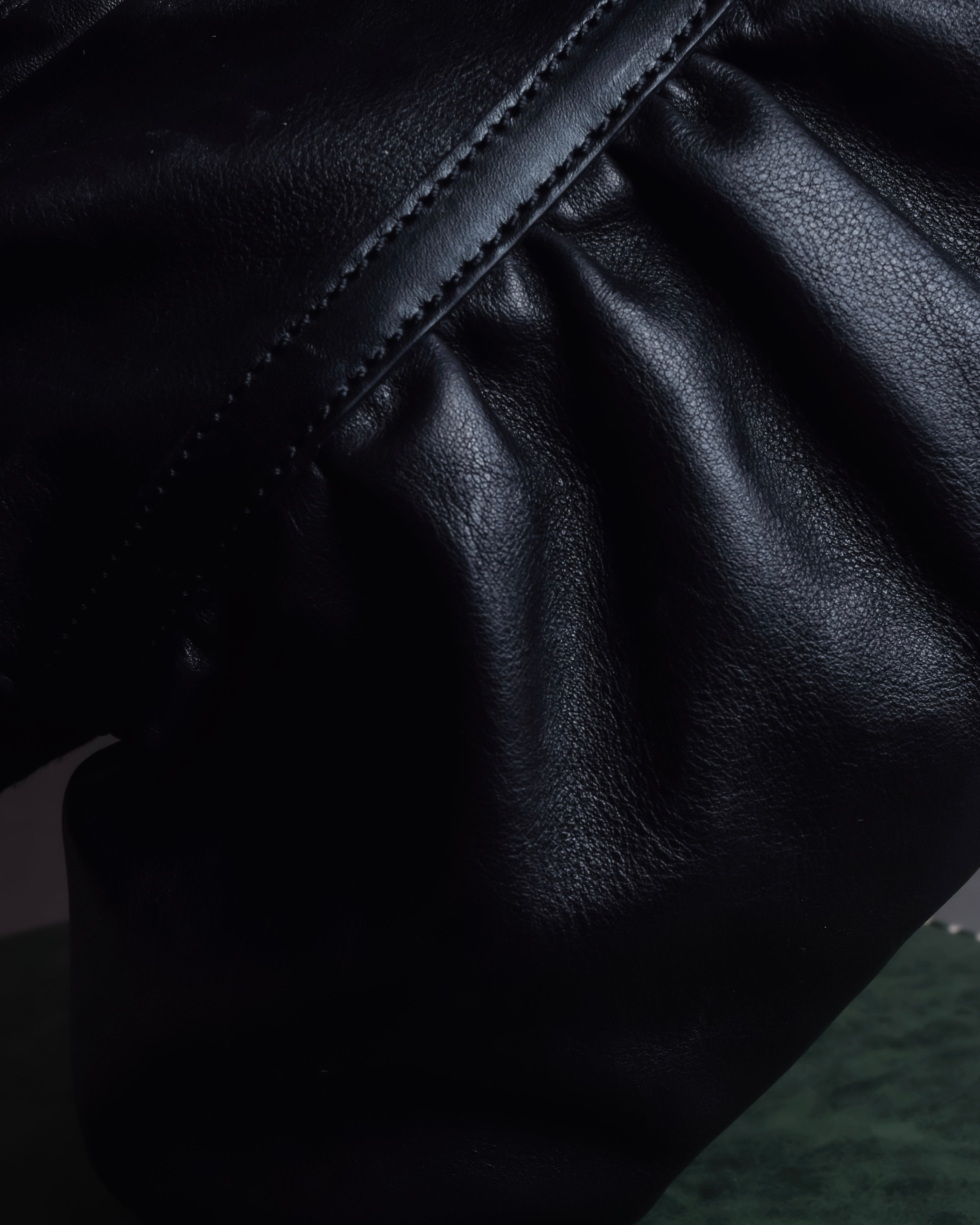 "FENDI" Gold metal gatherd design leather one-shoulder bag