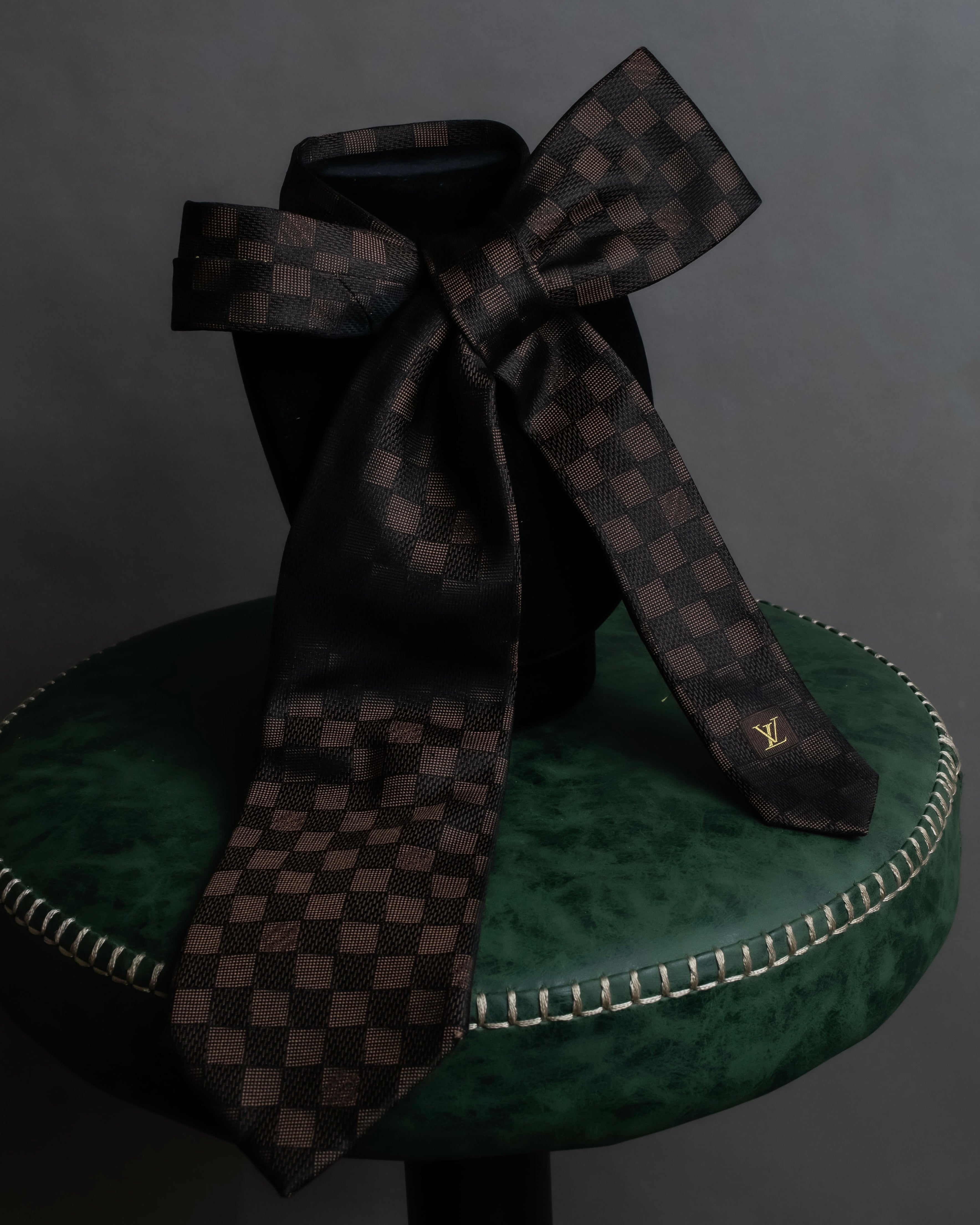 "LOUIS VUITTON" Damier check silk jacquard neck tie