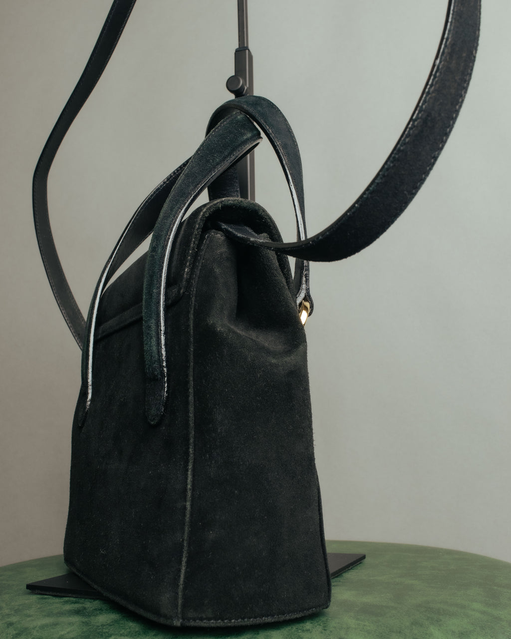 “Salvatore Ferragamo” 1995 Double gancini suede leather handbag