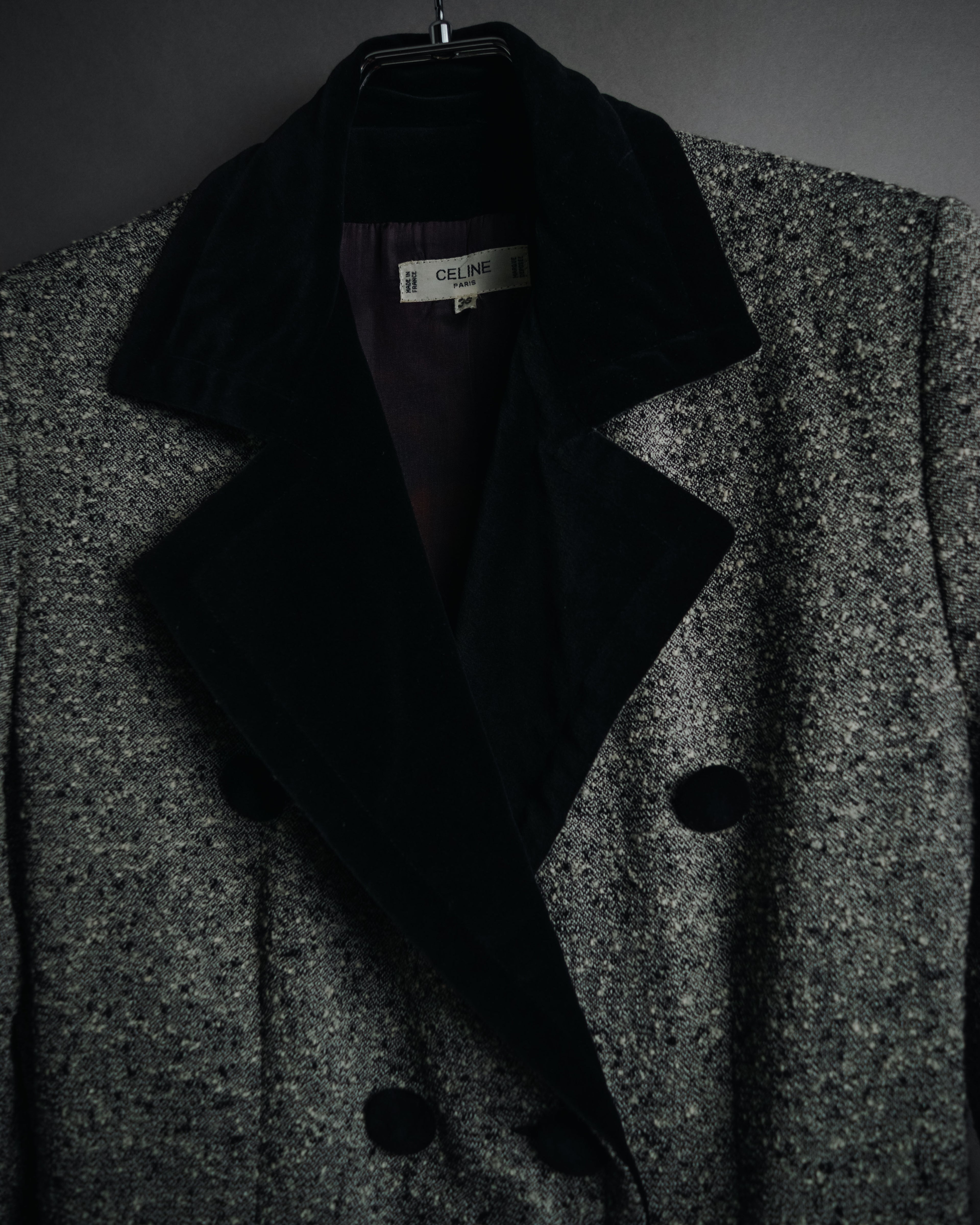 –SPECIAL– "CELINE" 70’s-80’s Classic tweed velvet-collar long coat
