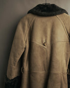 “LOEWE” 70’s-early 90’s Suede shearling belted long coat