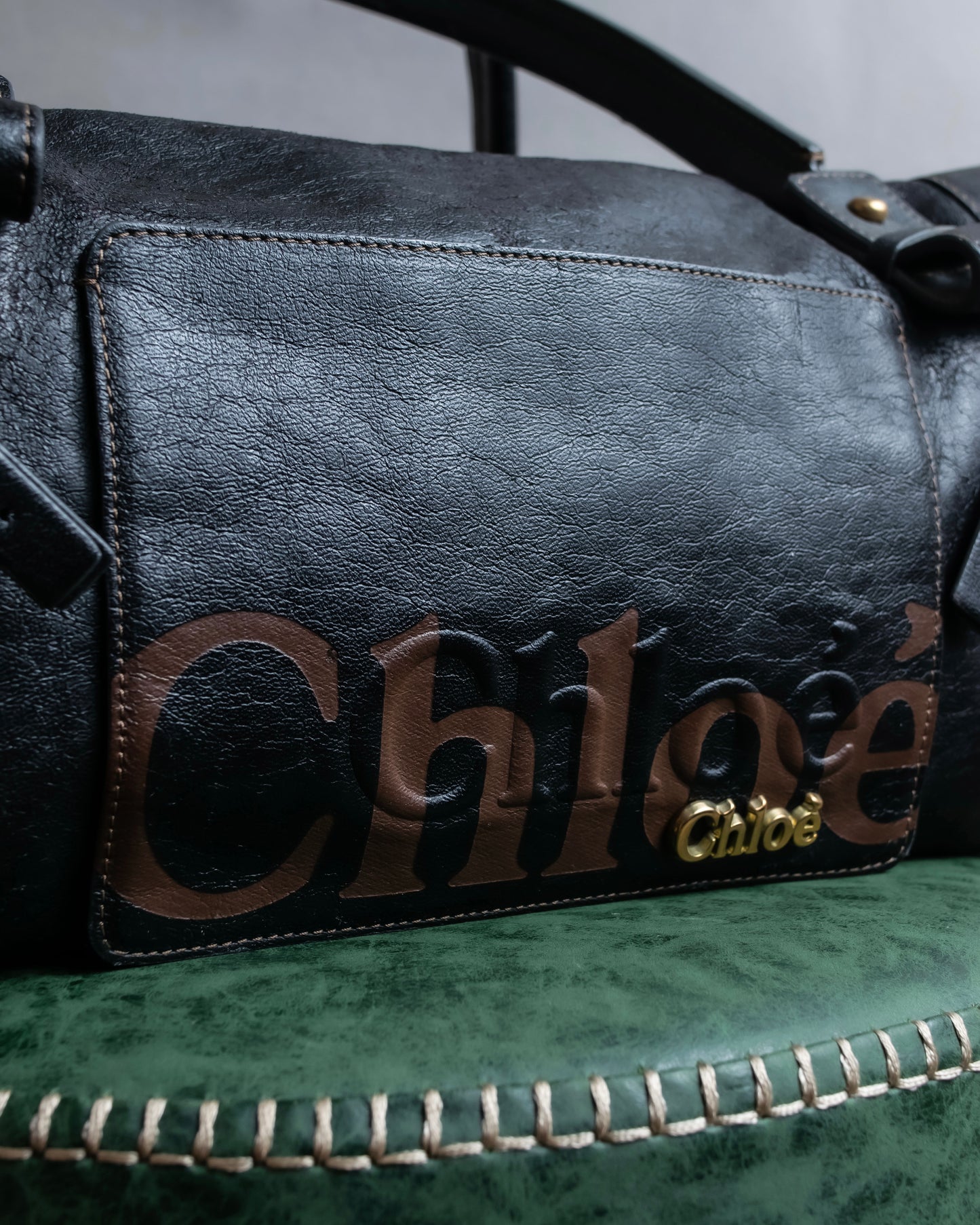 "Chloe" Eclipse series logo engraved leather mini boston bag