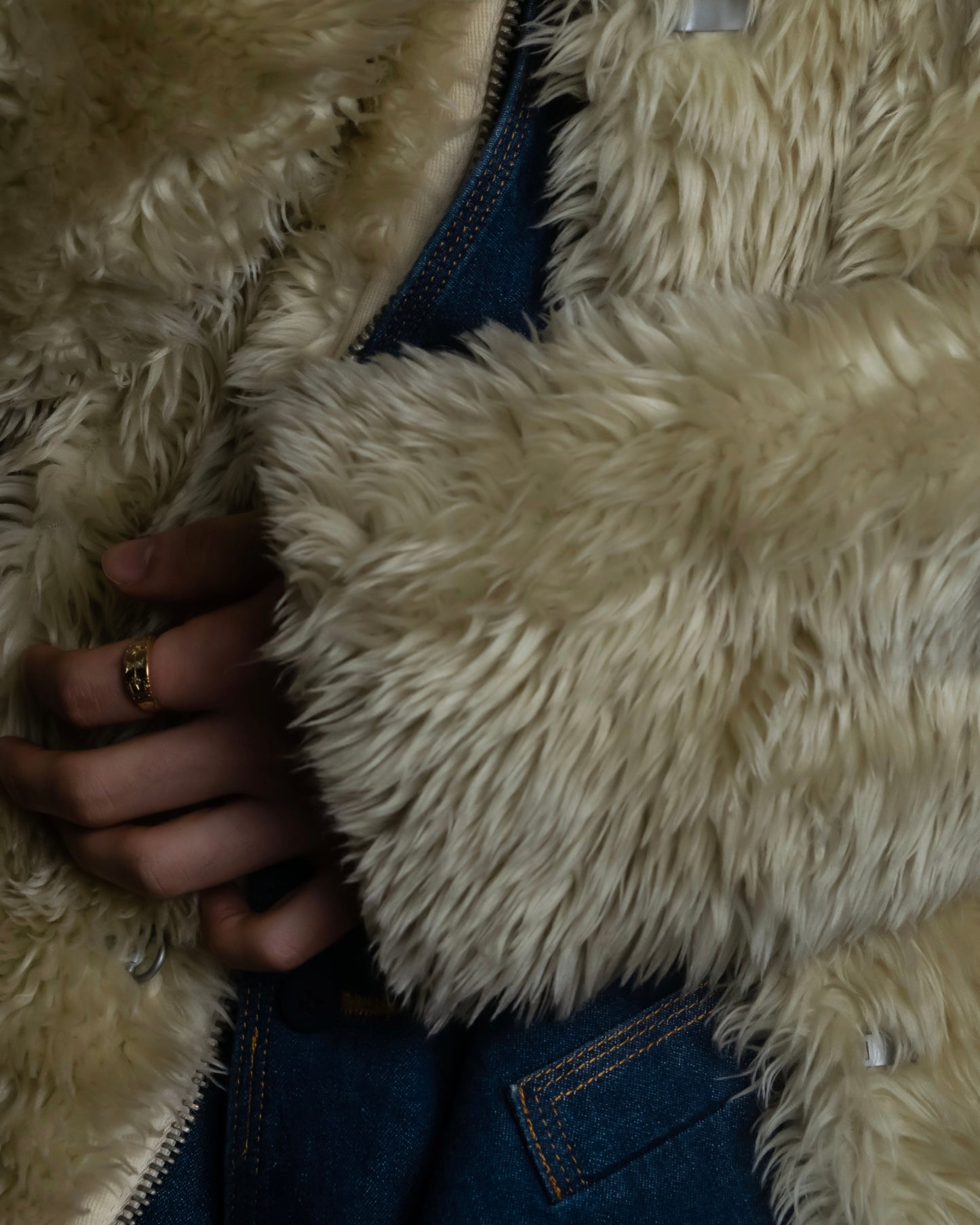 "DIESEL" Double zipper hooded long fur coat