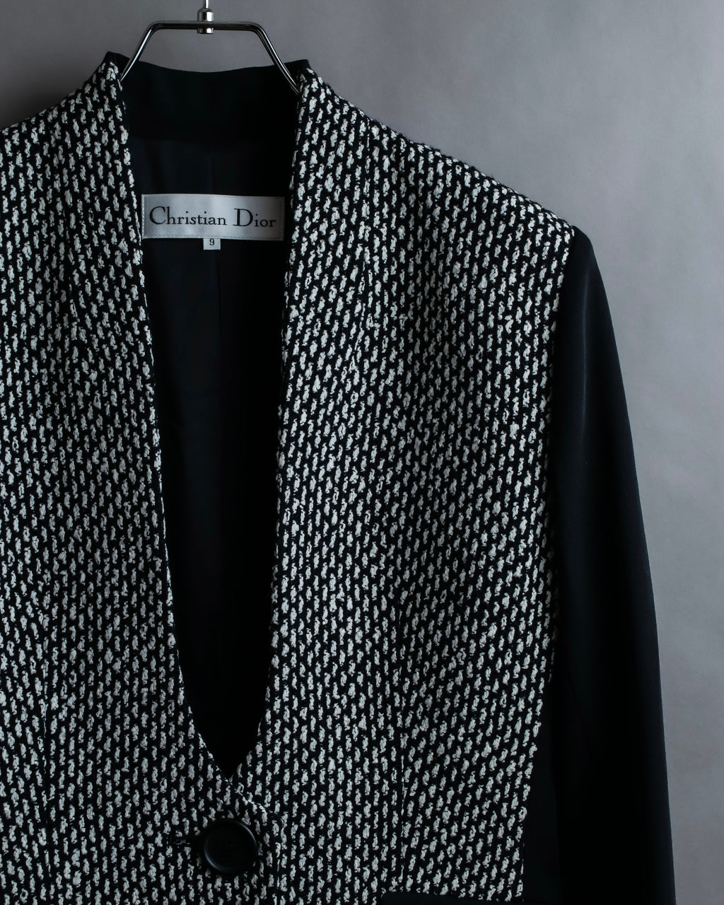 "Christian Dior" Jacquard switching design no-collar jacket
