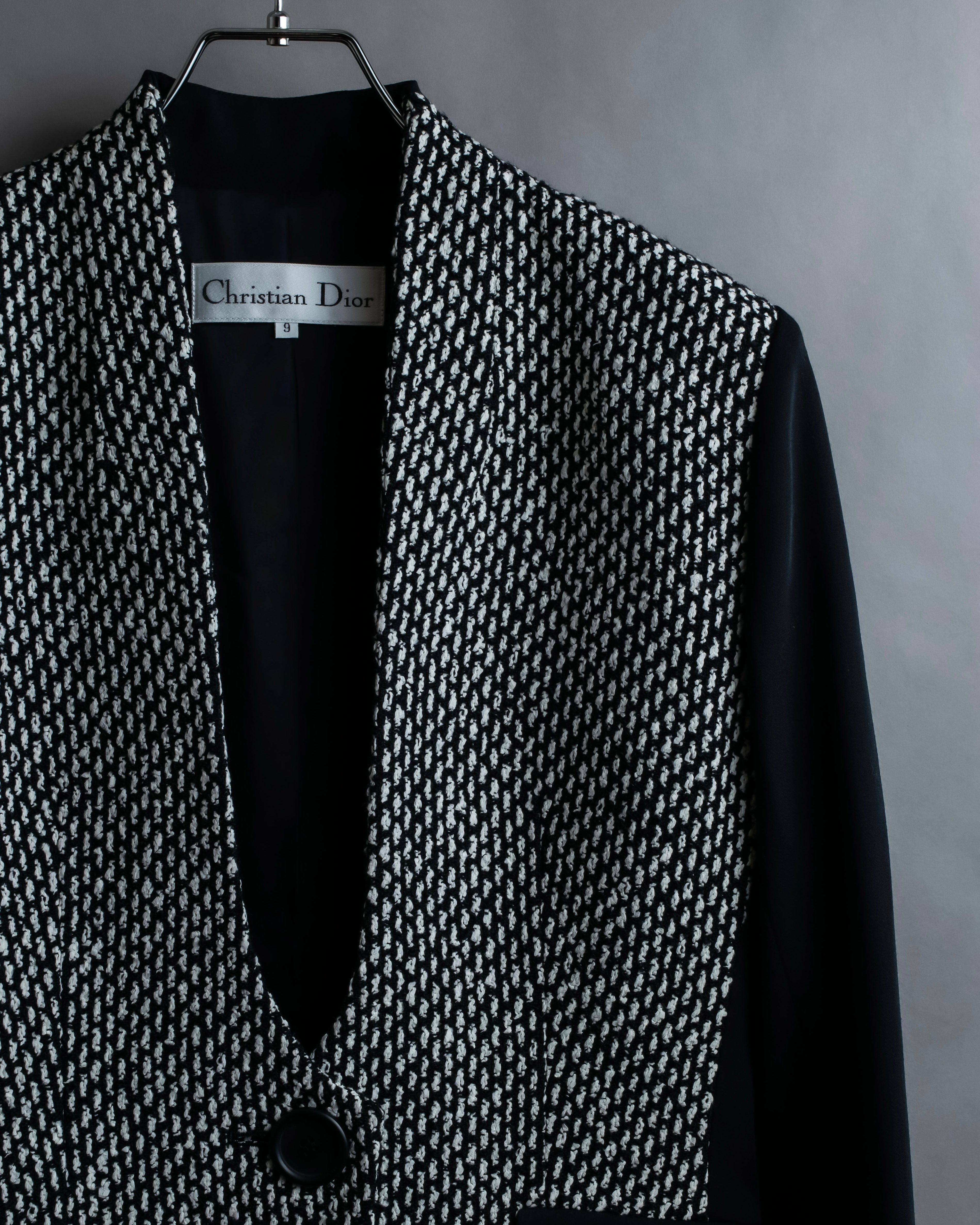 "Christian Dior" Jacquard switching design no-collar jacket
