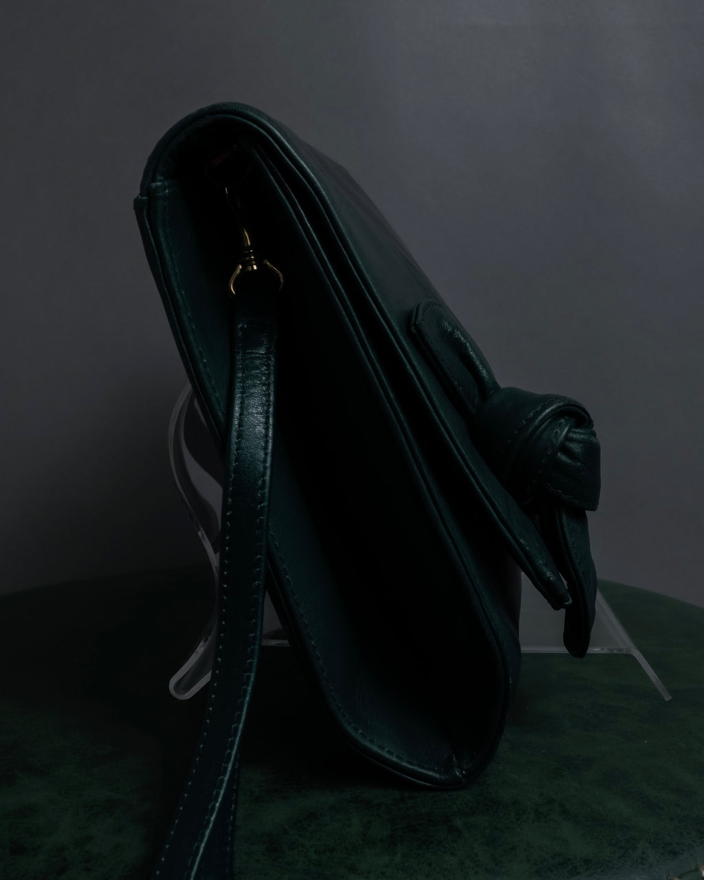 "Valentino Garavani" 80's Knot detail logo engraved dark green leather bag