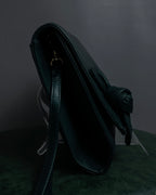 "Valentino Garavani" 80's Knot detail logo engraved dark green leather bag