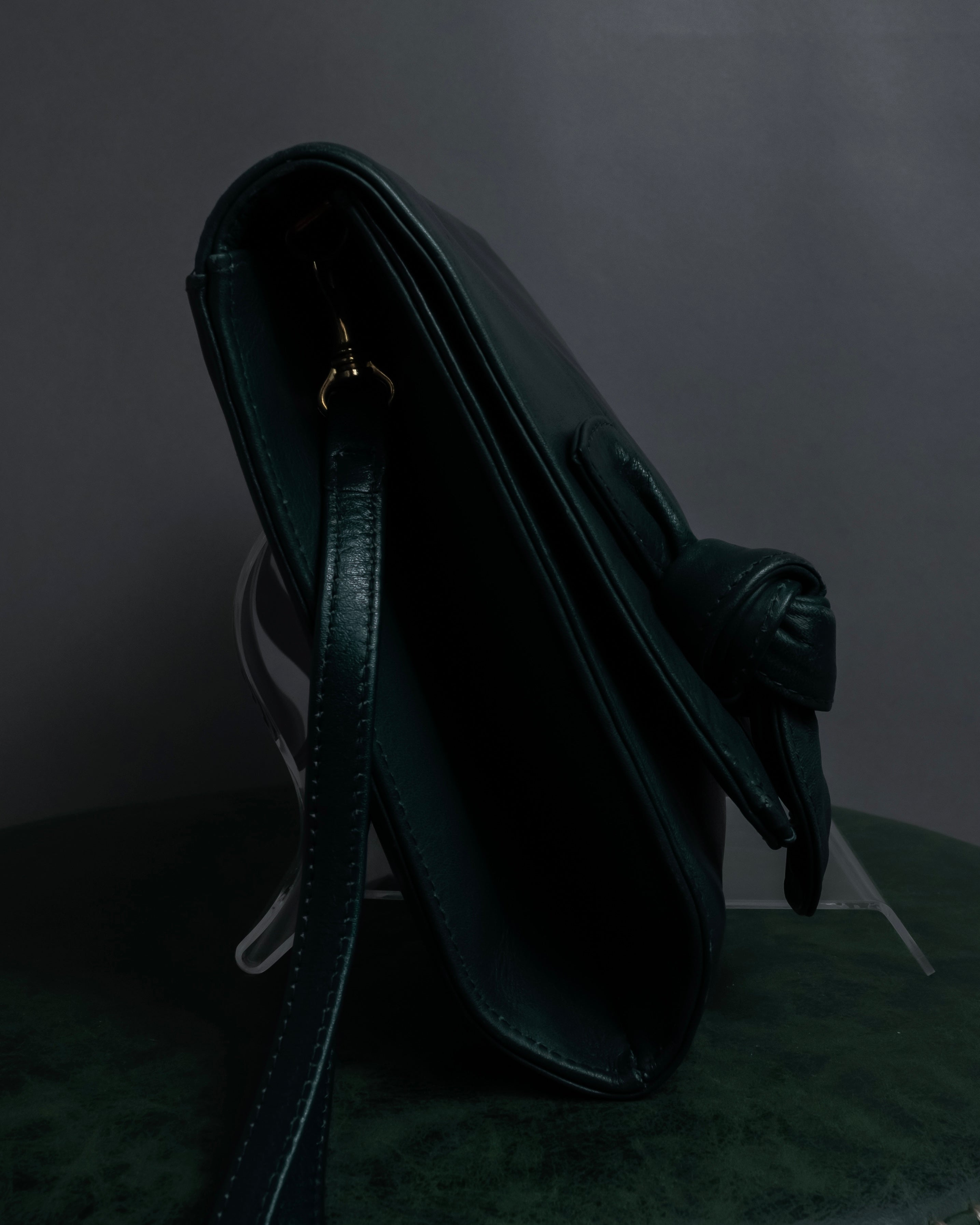 "Valentino Garavani" 80's Knot detail logo engraved dark green leather bag