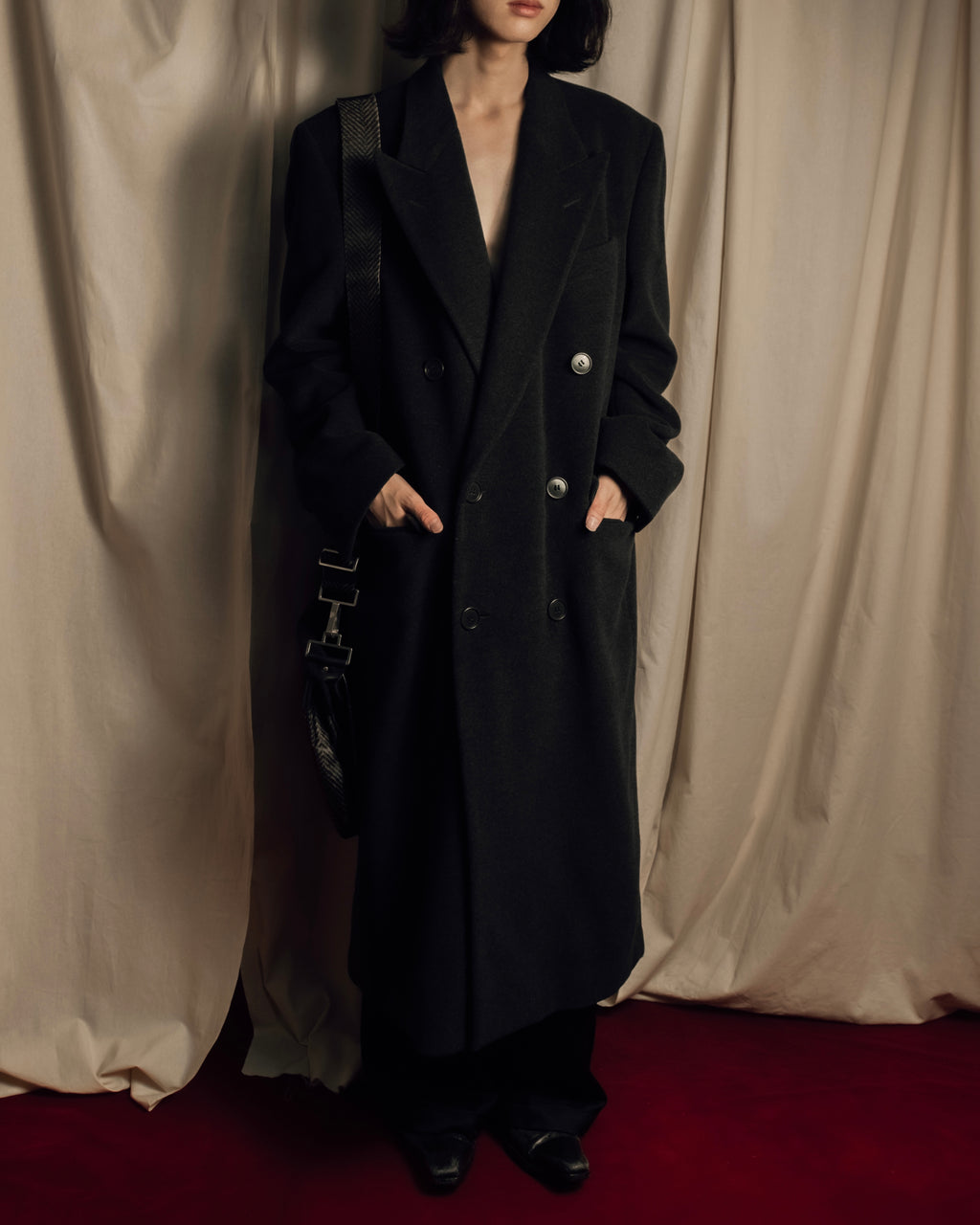 "GIORGIO ARMANI" Double-breasted charcoal gray super maxi chester coat