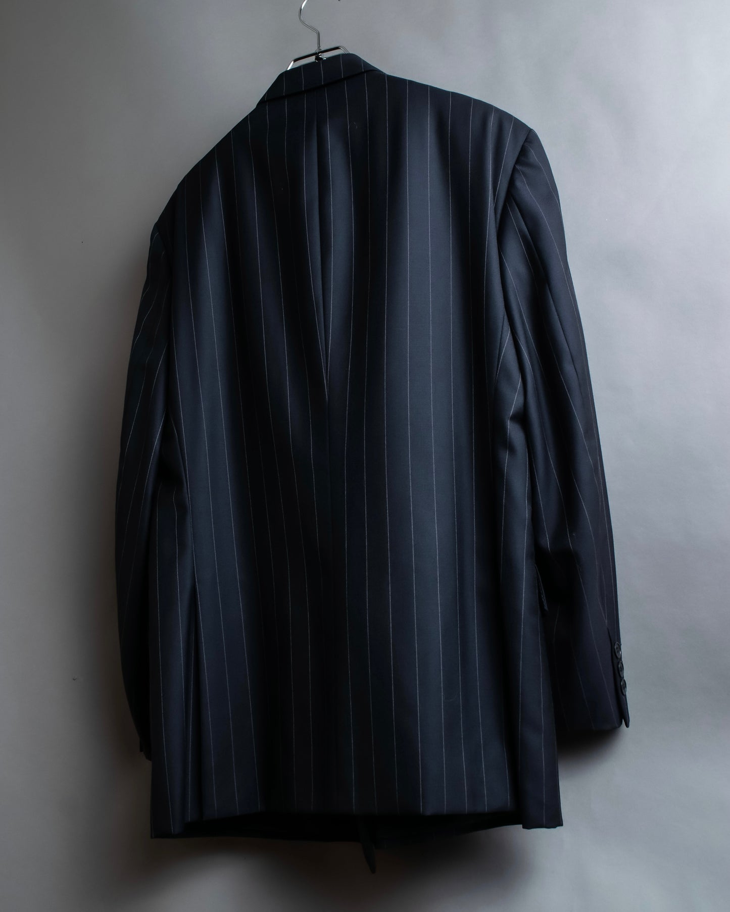 "YVES SAINT LAURENT" Peaked lapel double breasted tailored jacket ＆wide tapered slacks striped set up