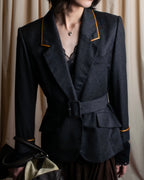 "HERMES" Vintage leather piping design belted tailored jacket