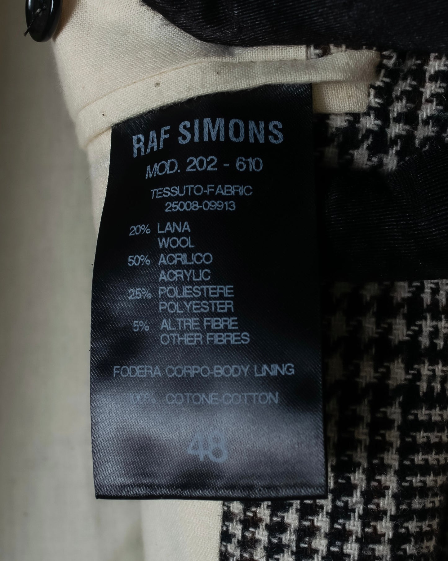 "RAF SIMONS" 20-21AW Glen check pattern tailored shape coat