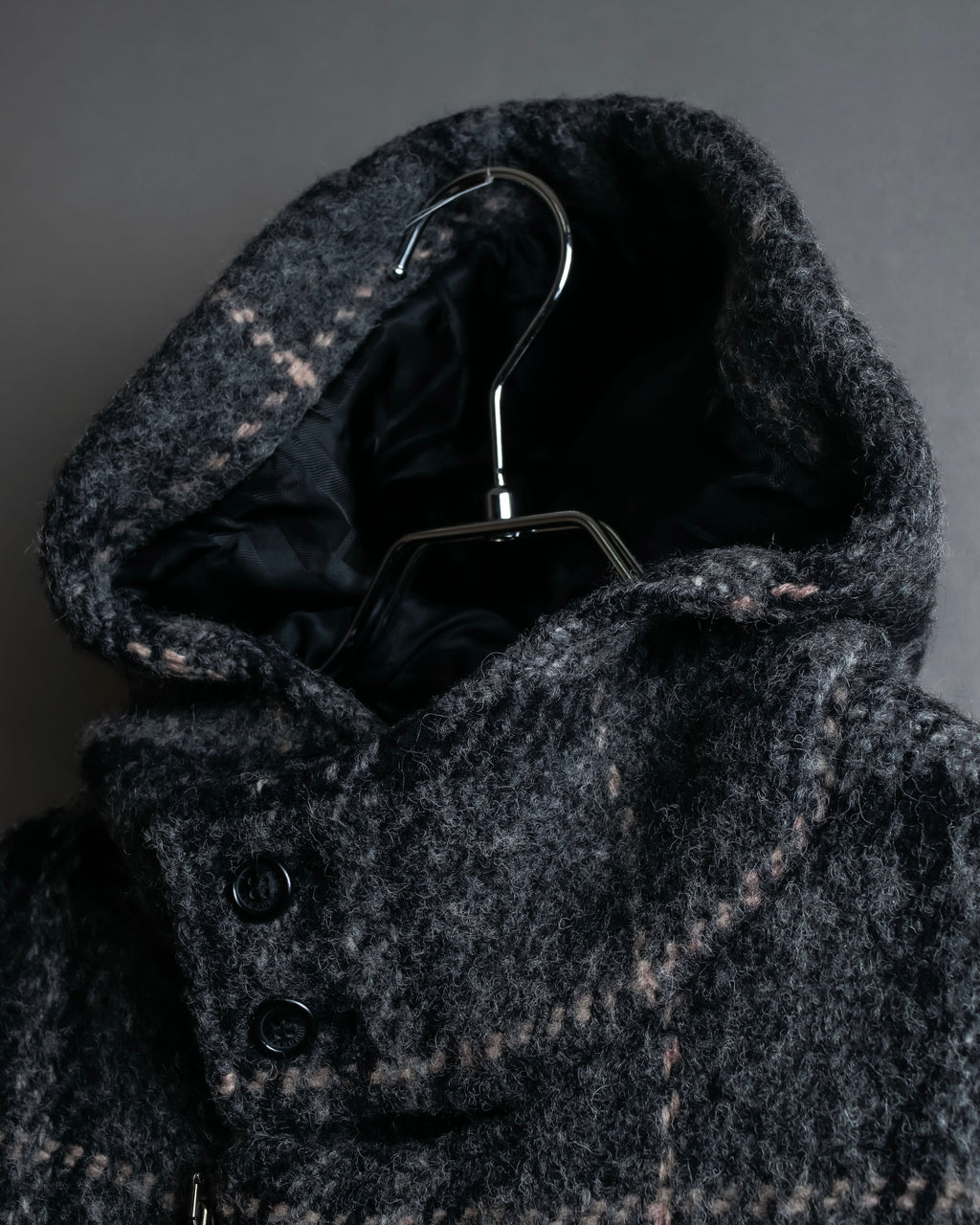 "BURBERRY" Check pattern double zipper hooded coat