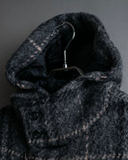 "BURBERRY" Check pattern double zipper hooded coat