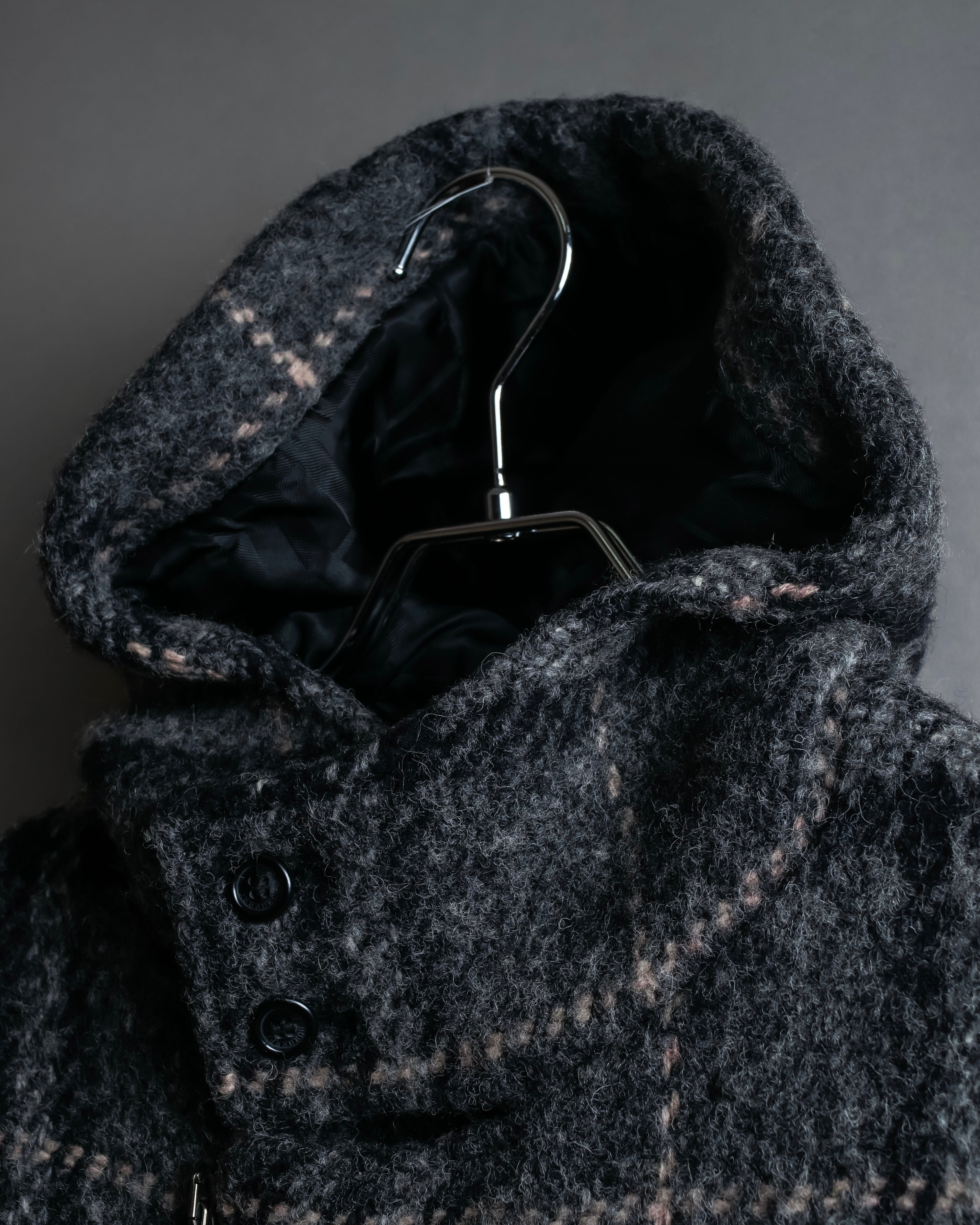 "BURBERRY" Check pattern double zipper hooded coat