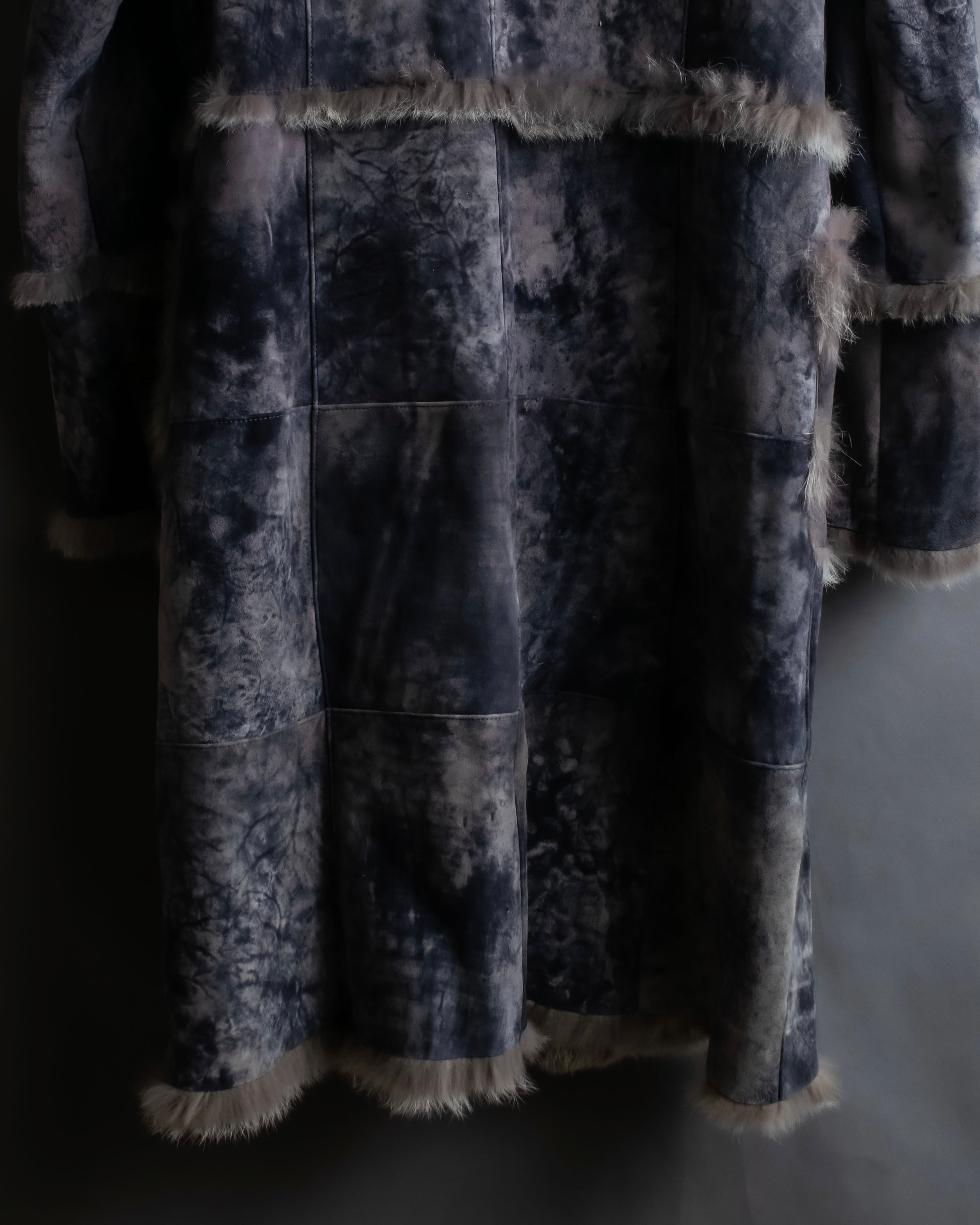 Fur switching design suede long coat