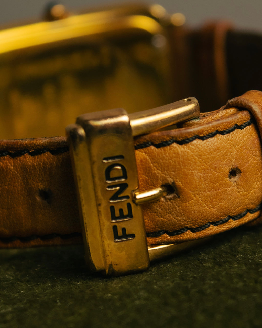 “FENDI” 80’s-90’s Rectangular quartz leather watch