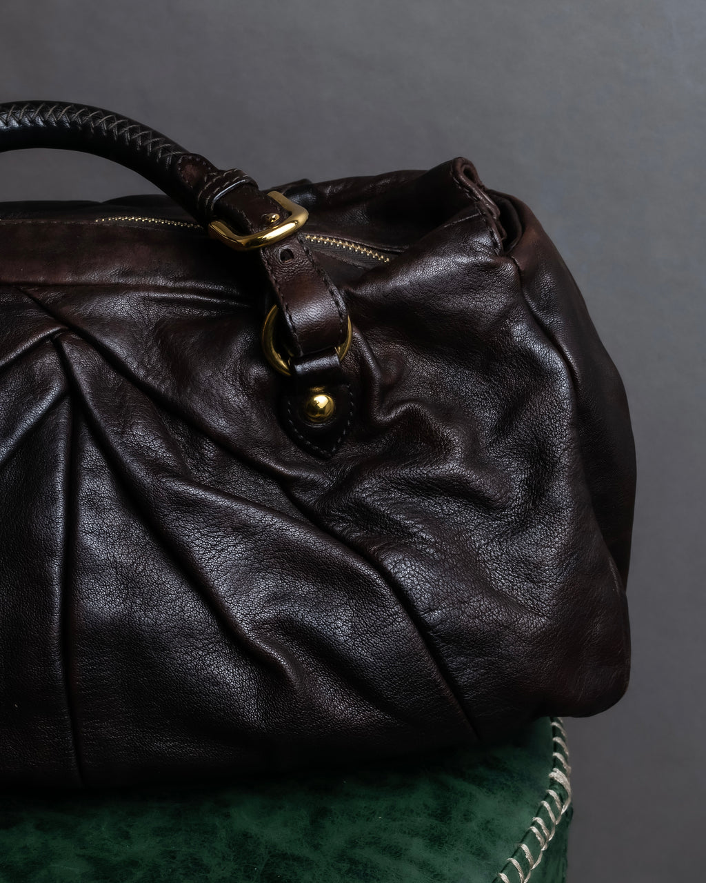 "MIU MIU" Tuck pleat design leather hand bag