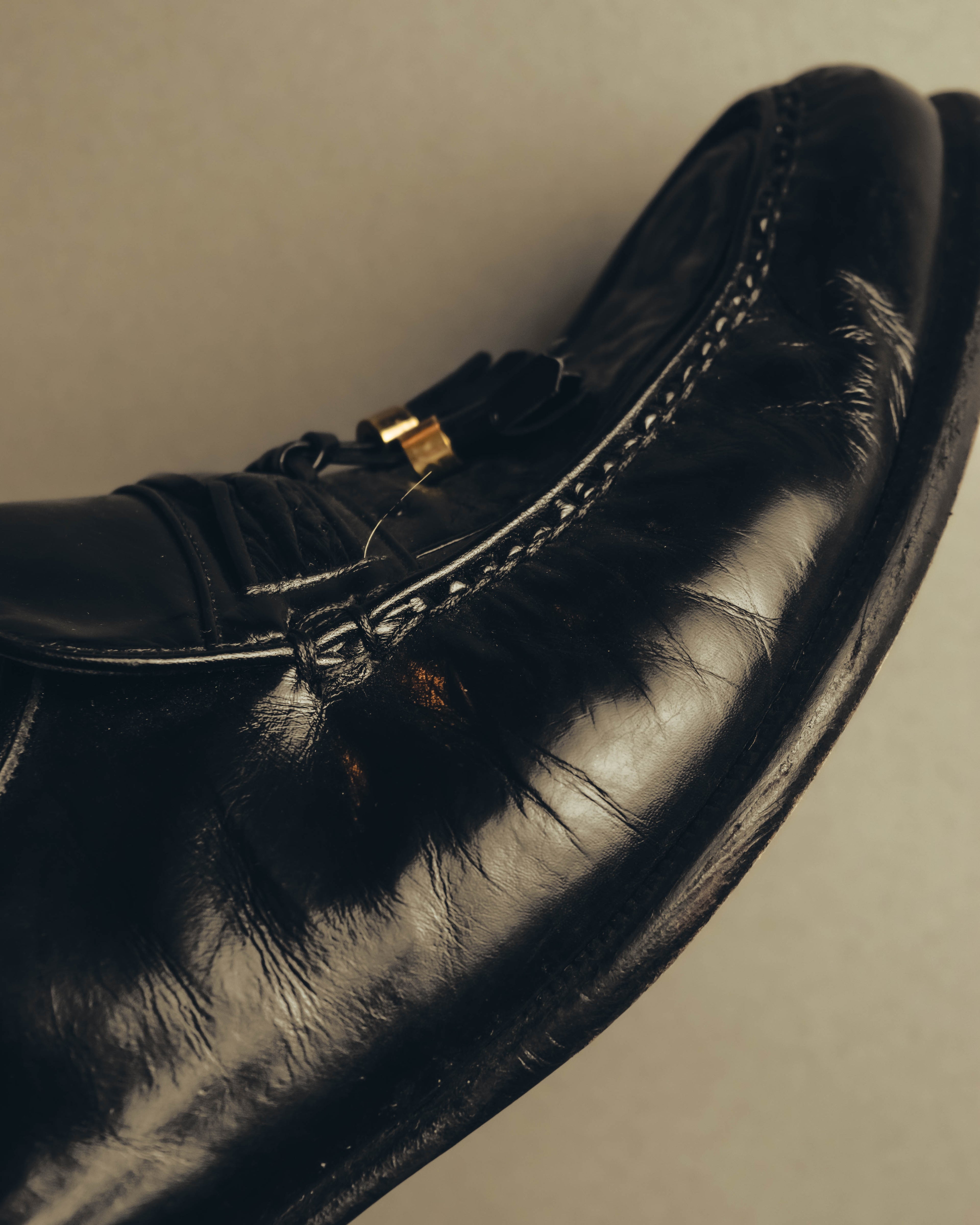 "BALENCIAGA" 80's-90's Textured leather tassel loafers