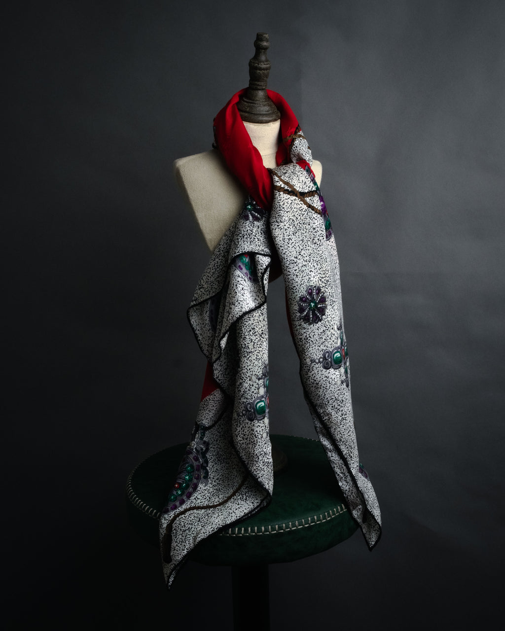 “Christian Dior” 80’s-90’s Jewelry motif monogram silk scarf