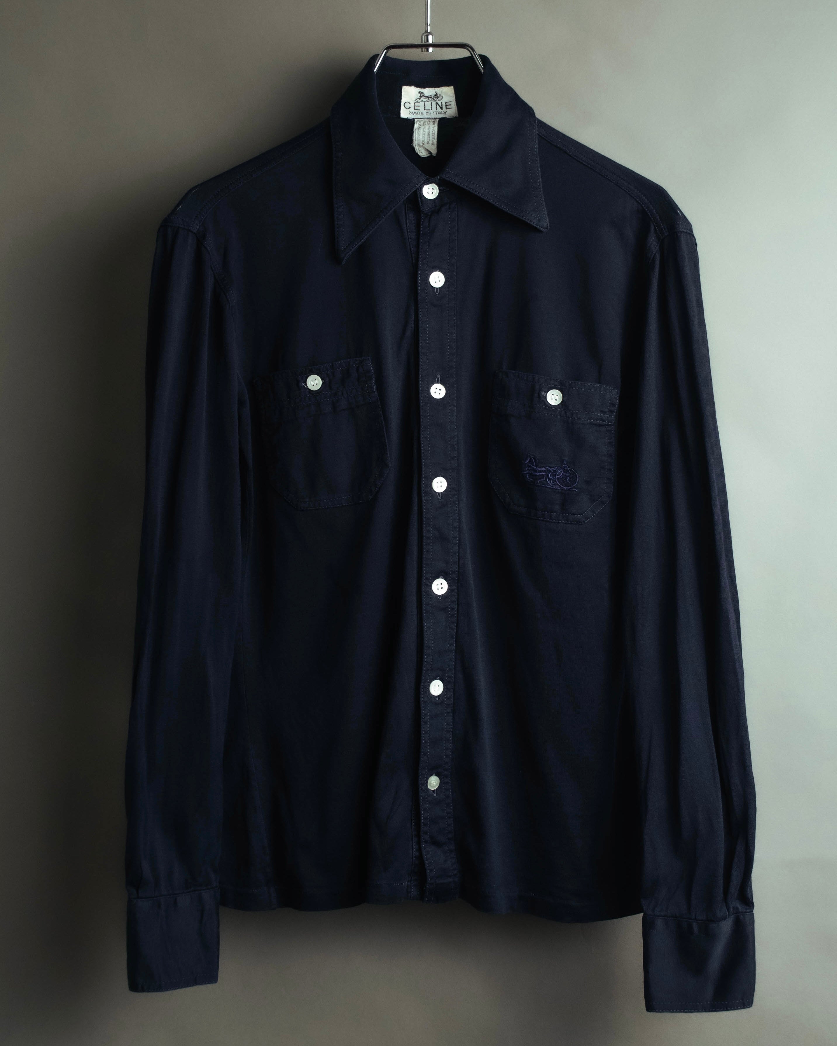 "CÉLINE" 70's-80's Sulky logo embroidered long sleeve shirt