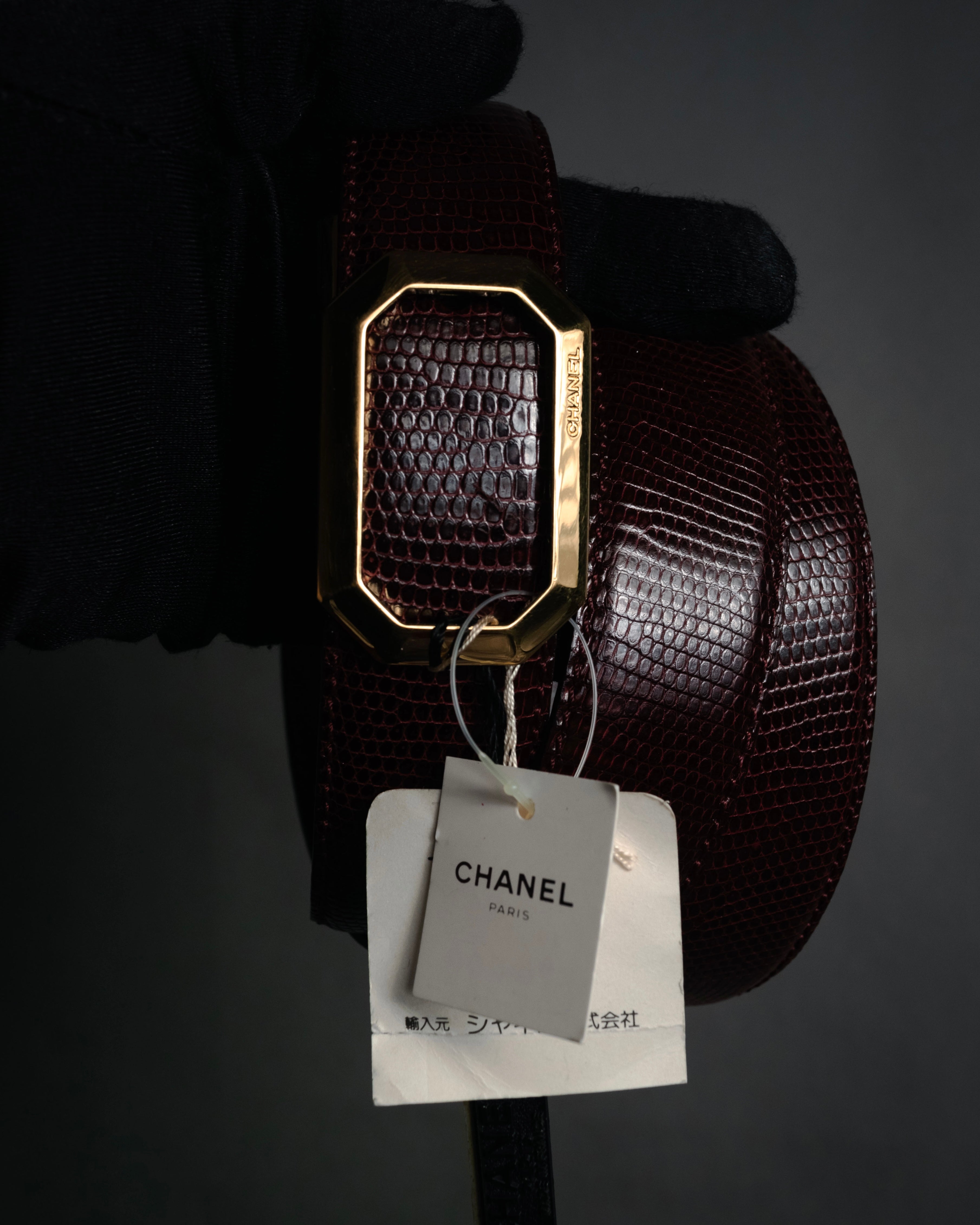 “CHANEL” 90’s Octagon buckle lizard leather belt