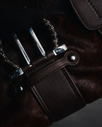 –SPECIAL– "Salvatore Ferragamo" 00’s calf hair gancini rattan accent handbag