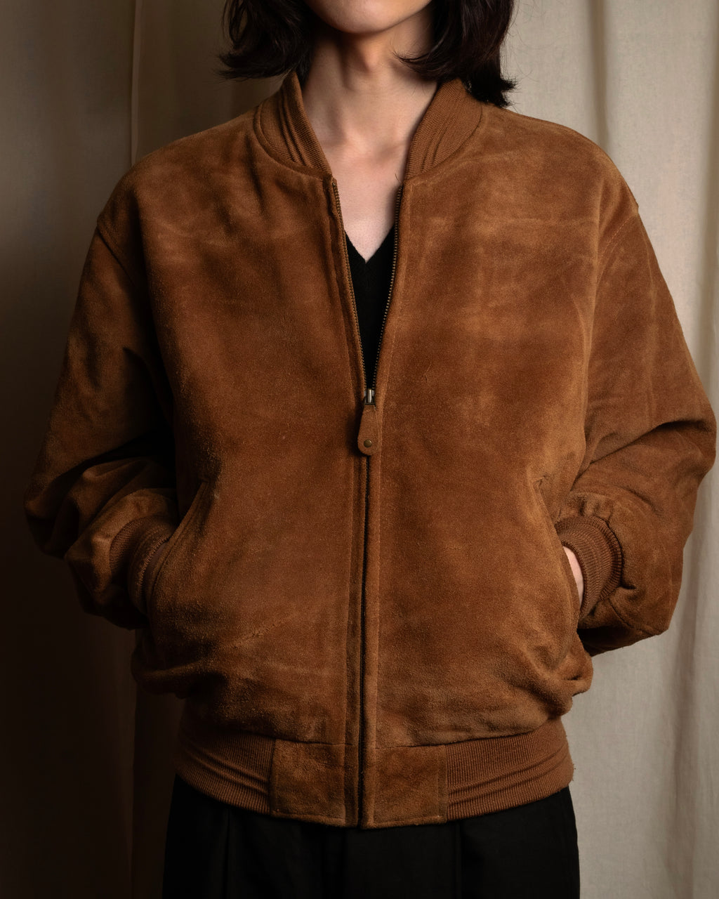 "SEAHOP" Ribbed design suede leather blouson