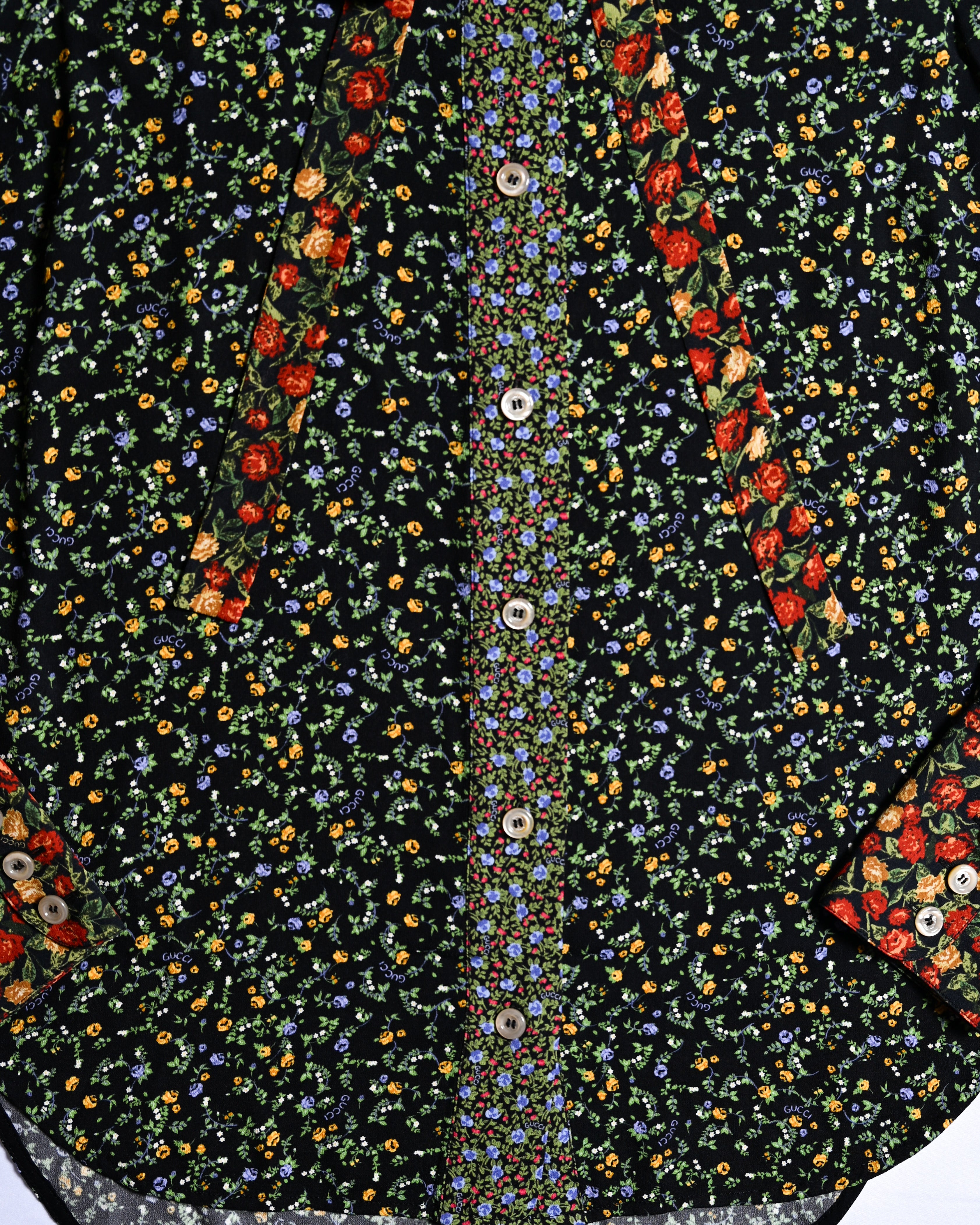GUCCI × LIBERTY LONDON/ 2020AW Original Floral Pattern Fabric Ribbon Tie Button Down Shirt