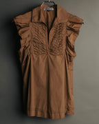 “JIL SANDER” 00’s-10’s Cotton pleated sleeveless blouse
