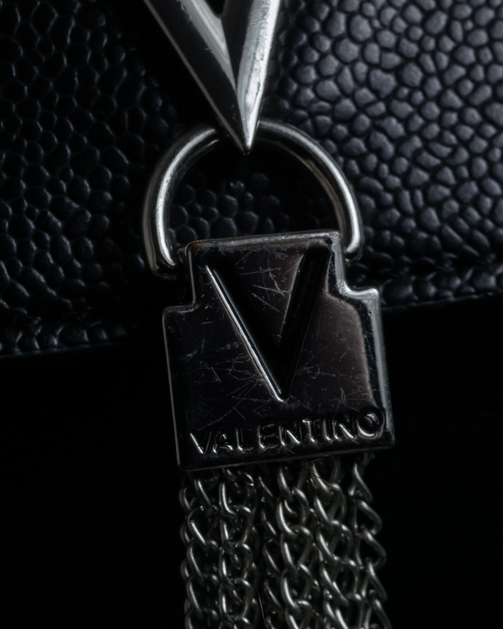 "VALENTINO" Textured leather V tassel chain shoulder bag