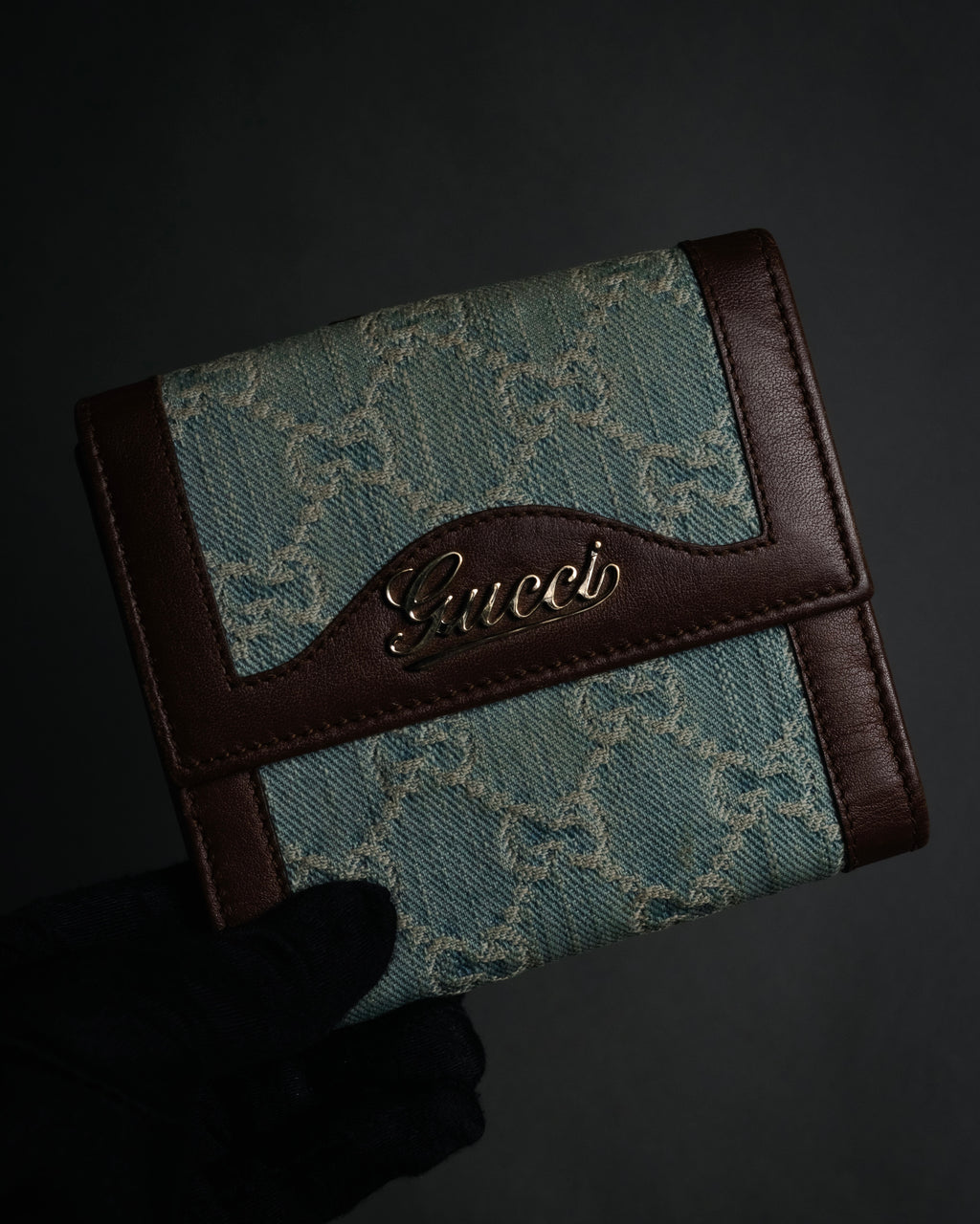 “GUCCI” 00’s GG denim script logo wallet