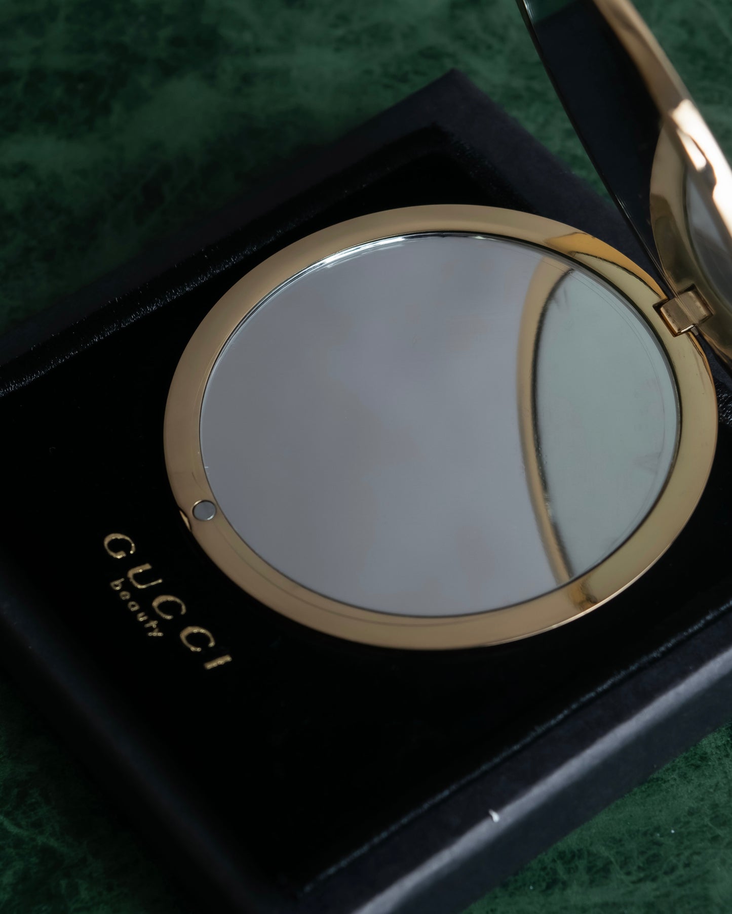 "GUCCI" Gold metal design logo engraved hand mirror