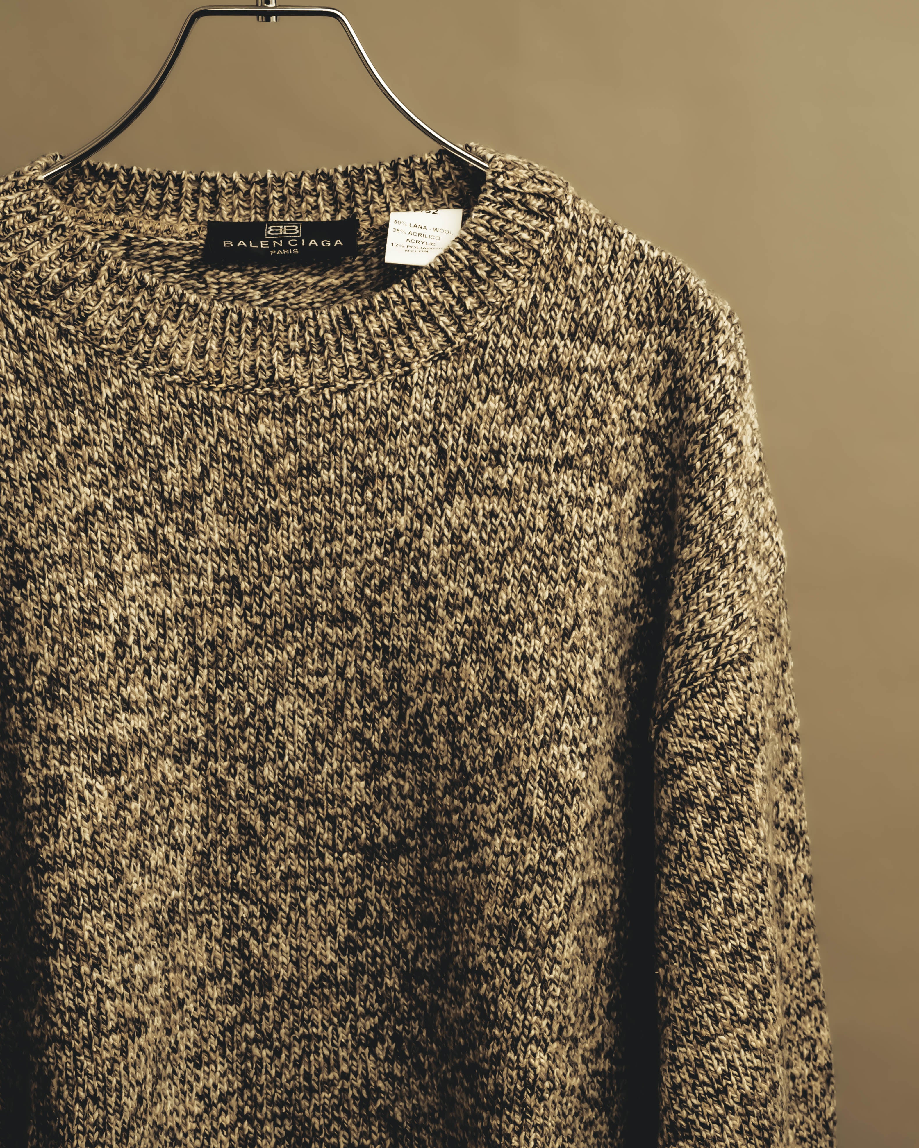 “BALENCIAGA” 90’s-00’s Textured melange wool-blend crewneck sweater