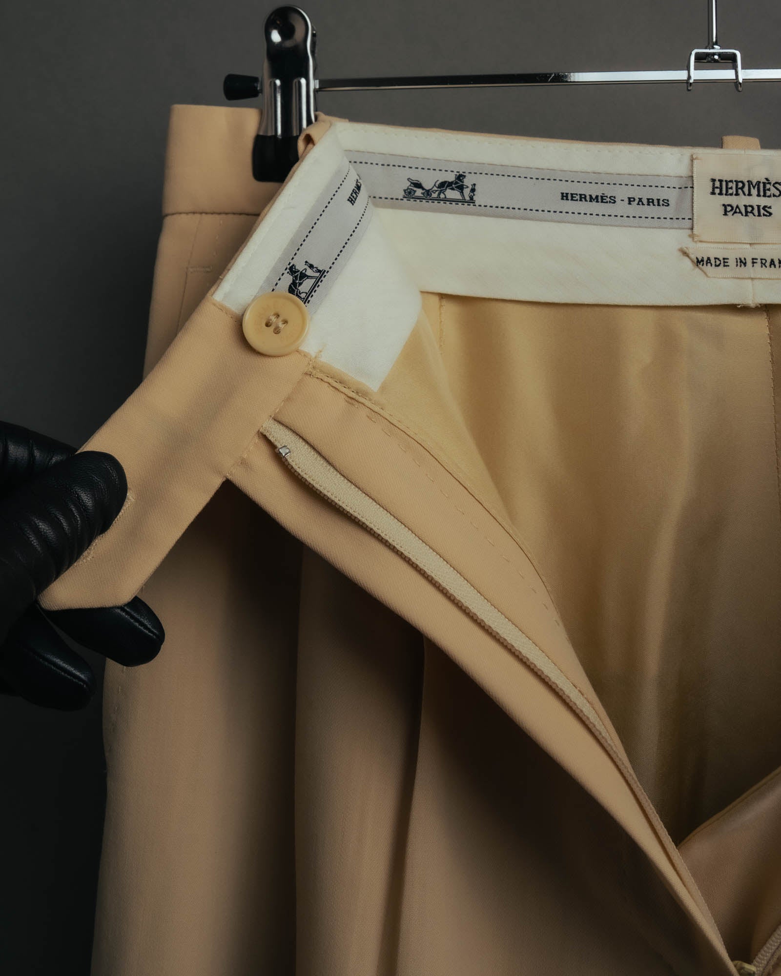 –SPECIAL– “HERMÈS” 90’s silk-lined wool wide trousers