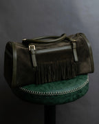"BURBERRY" Olive green fringe design boston bag