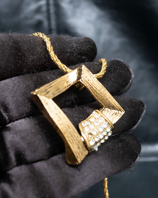 "YVES SAINT LAURENT" rhinestone motif gold necklace