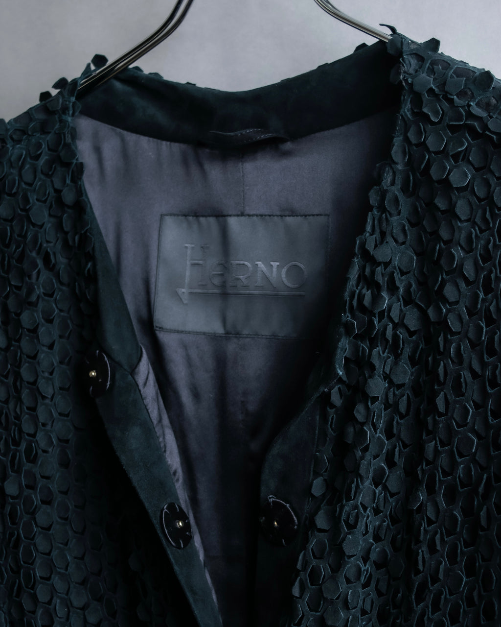 "HERNO" Laser cutwork design structured black dress