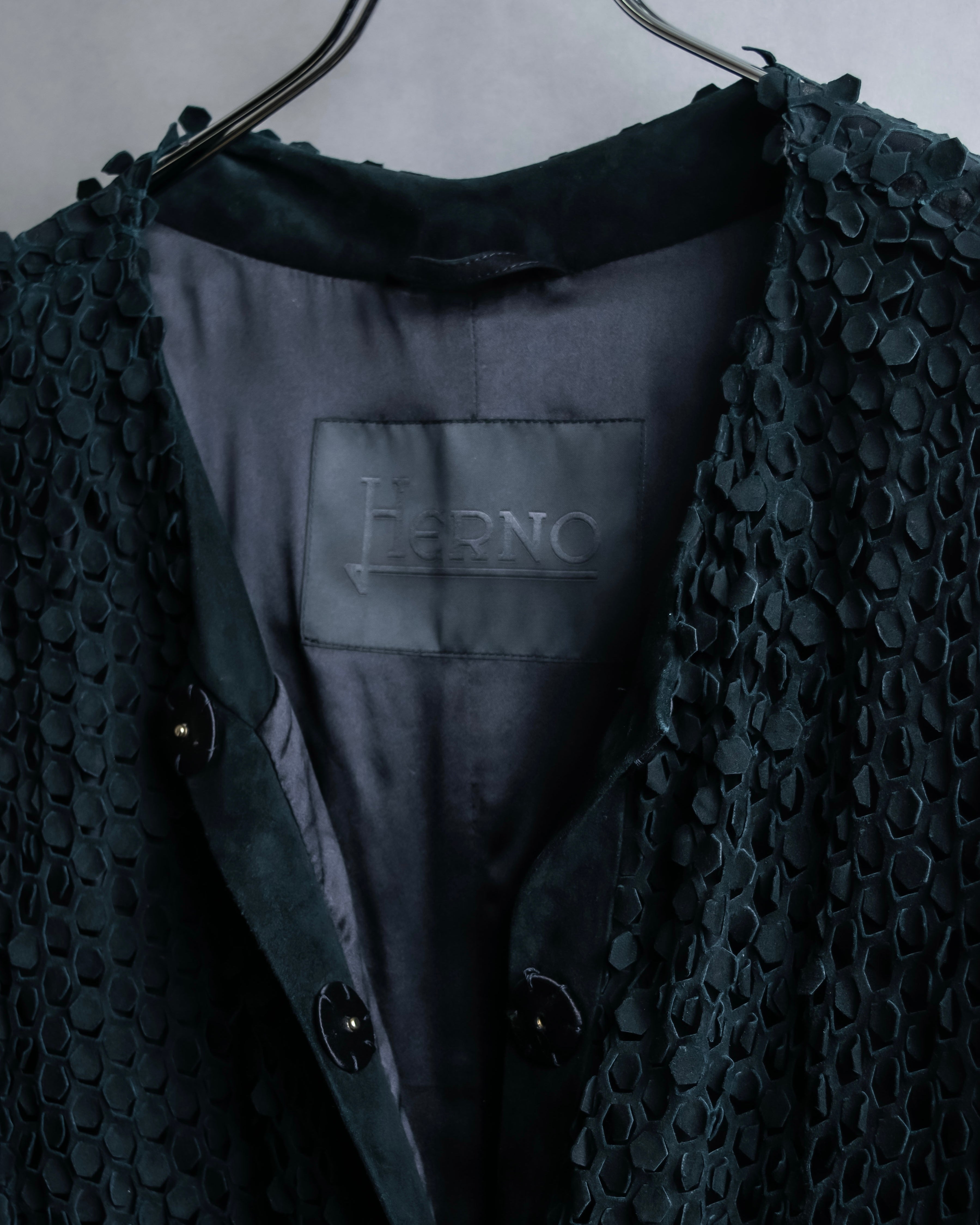 "HERNO" Laser cutwork design structured black dress