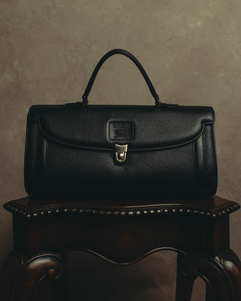 "Burberrys" 80's-90's Classic black leather top-handle handbag