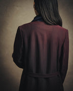 -SPECIAL- “Yves Saint Laurent“ 80's-90's Swiss fabric lurex stripe collarless long jacket
