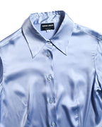 GIORGIO ARMANI/ Beautiful Stretch Satin Dress Shirt Shiny Blue