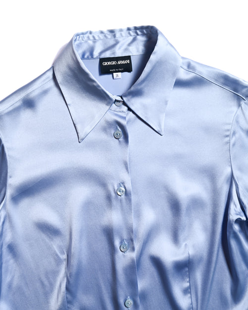GIORGIO ARMANI/ Beautiful Stretch Satin Dress Shirt Shiny Blue