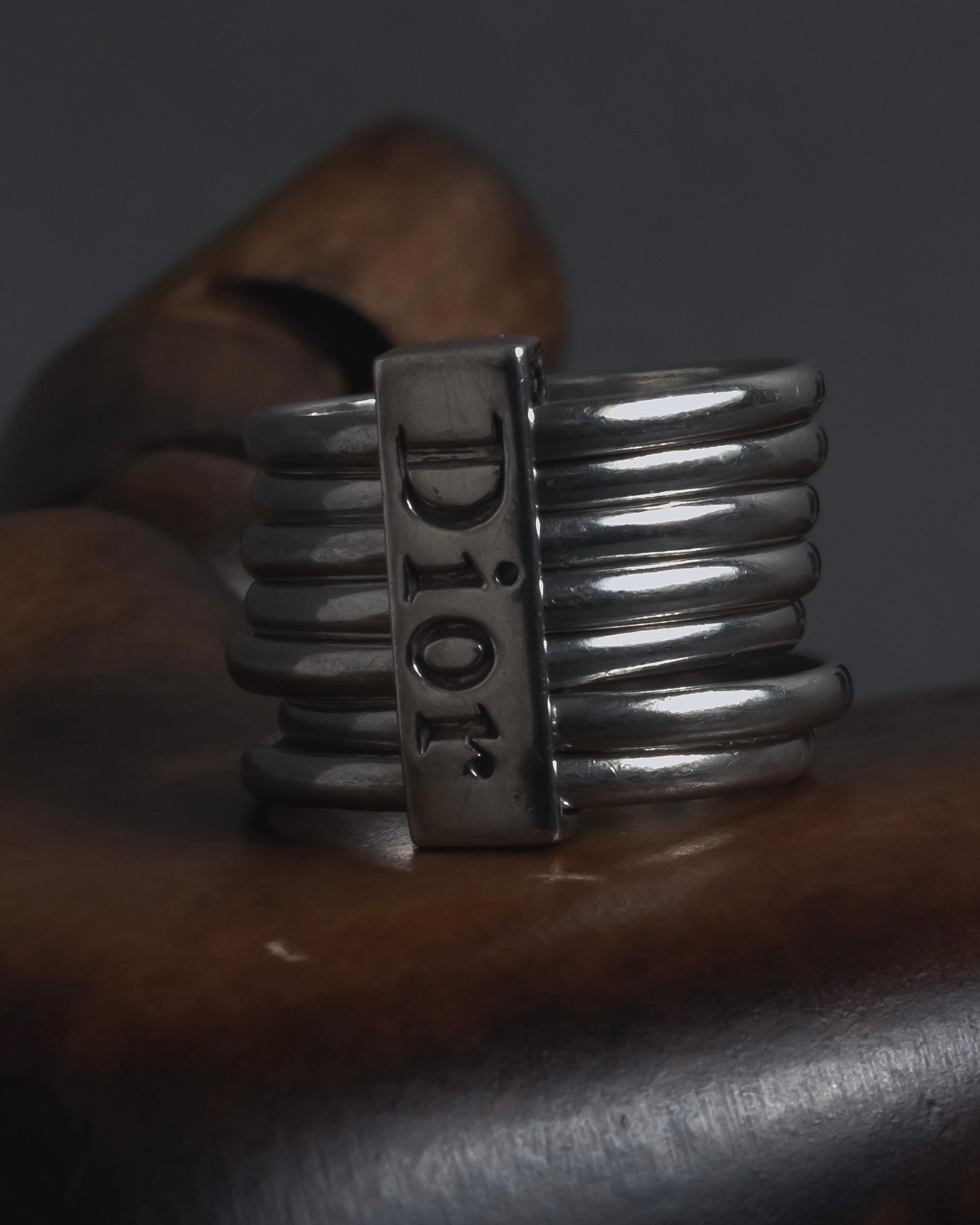 "Christian Dior" 00’s stacked wire silver 925 logo plate ring