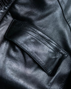 "Claude Montana" Drawcord detail stand-up collar leather blouson