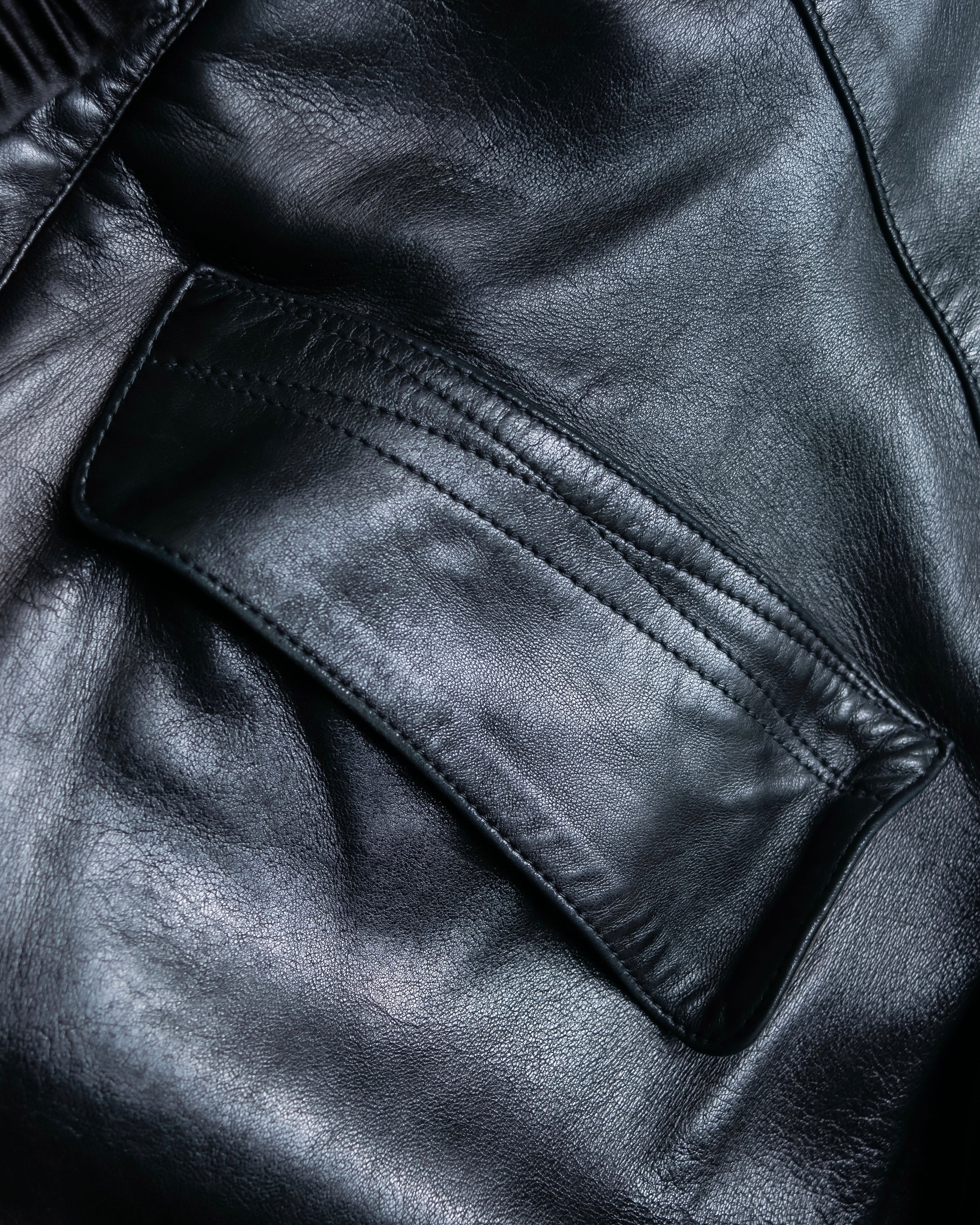 "Claude Montana" Drawcord detail stand-up collar leather blouson