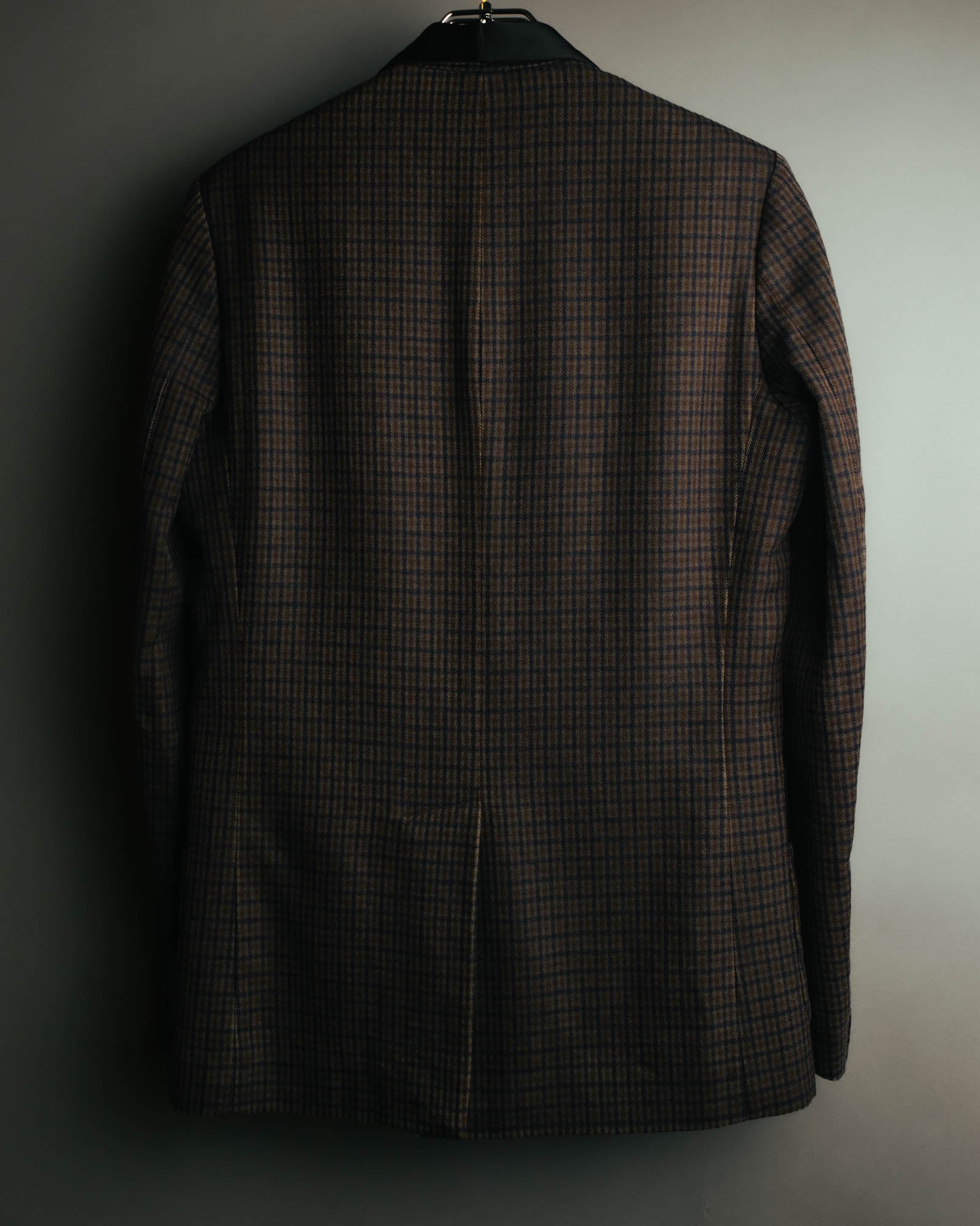 -SPECIAL- "Maison Martin Margiela" 00's Check shawl collar smoking jacket with satin contrast